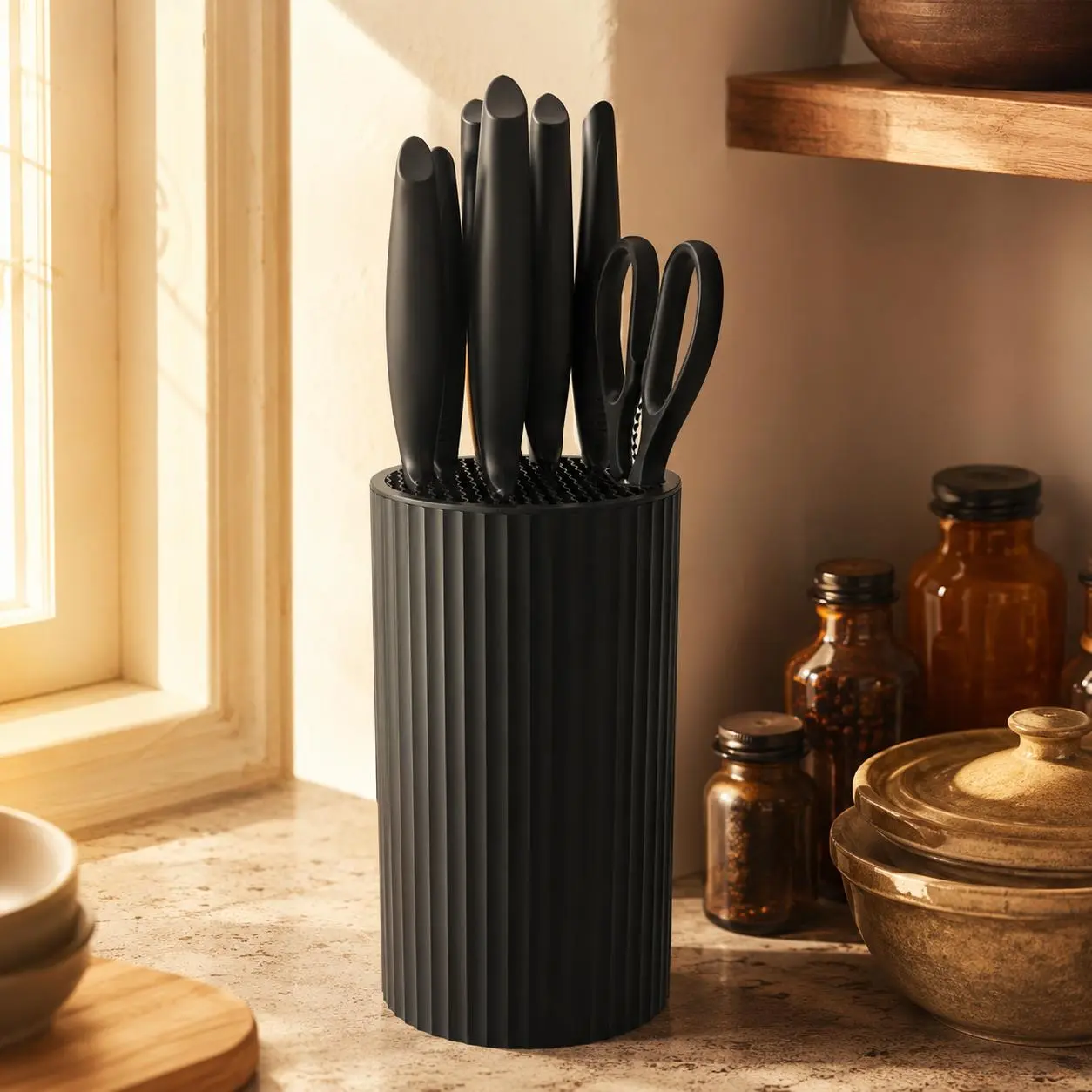 8Piece Japanese-Style Stainless Steel Cutter Set with Built-In Sharpener - Elegant Black, Non-Slip Ergonomic Handle, Dishwasher Washer-Ready - Includes Chef'S Knife, Serrated Knife, Paring Knife And More - Perfect for Holiday Gifts
