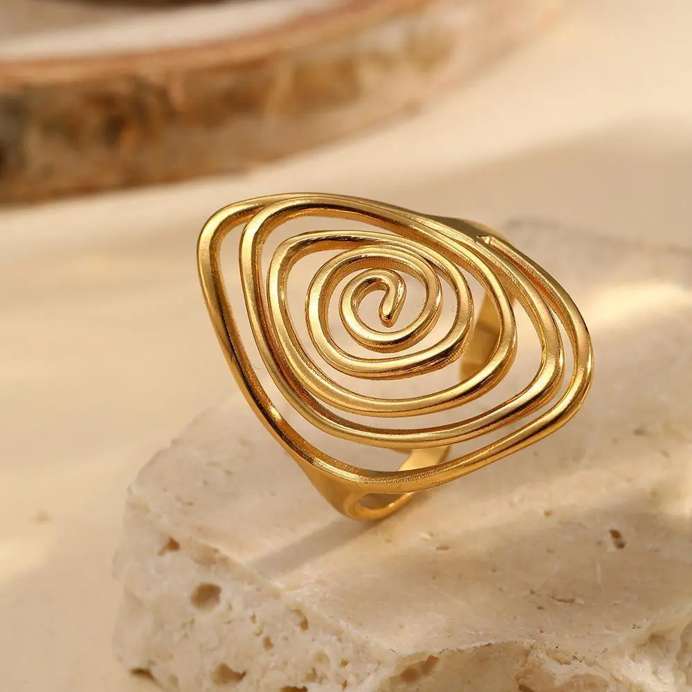 Vortex Design Stainless Steel Hollowed Ring - Open Style, Colorfast Material, Fashion-Forward Daily Wear for Trendsetters, Artistic Statement Costume Jewelry Ring, Hollowed Rings
