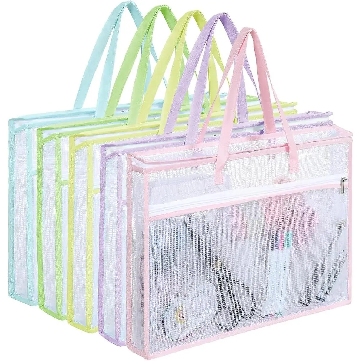 5 Pcs Sew Project Bags for Quilting-A3 Sewing Craft Organizer Storage with Full-Zip & Handle, Needlepoint Project Bag for Embroidery, Knitting, Stitching, Cross Stitch and Crochet, Artworks