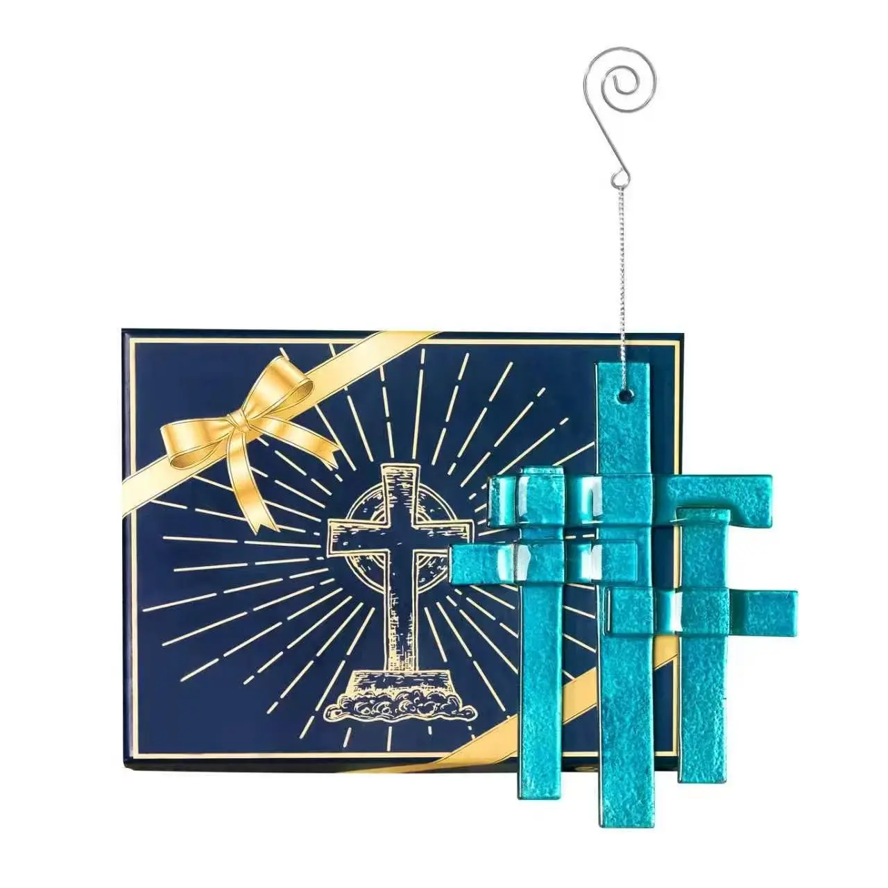 Handmade Melted Glass Triple Cross Religious Hanging Ornament, Window Decor, Unique Craftsmanship, Perfect for Home Decoration