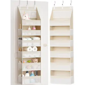 Over-the-door storage rack, 6-tier hanging storage rack, with 13 mesh pockets, 55-pound capacity, suitable for baby rooms, bathrooms, bedrooms, and dormitories, beige