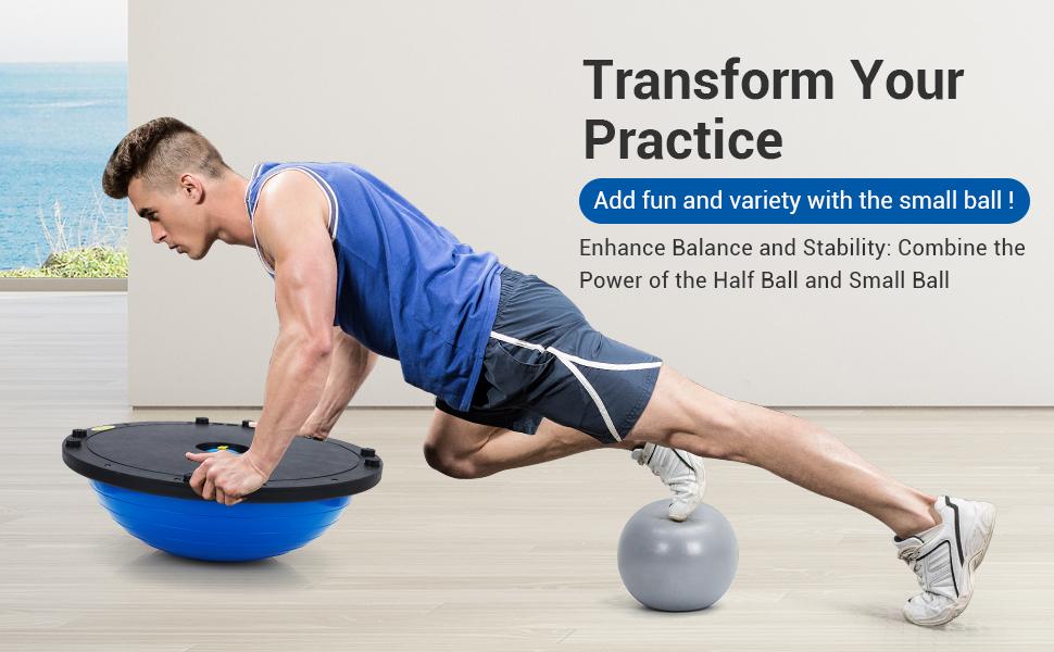 23-Inch Balance Ball, 1600 Lbs Inflatable Half Exercise Ball Balance Trainer with Nonslip Base, Half Yoga Ball Strength Training Equipment with Resistance Bands and Foot Pump, Blue 23-Inch Balance Ball, 1600 Lbs Inflatable Half Exercise Ball Balance Trainer with Nonslip Base, Half Yoga Ball Strength Training Equipment with Resistance Bands and Foot Pump, Blue