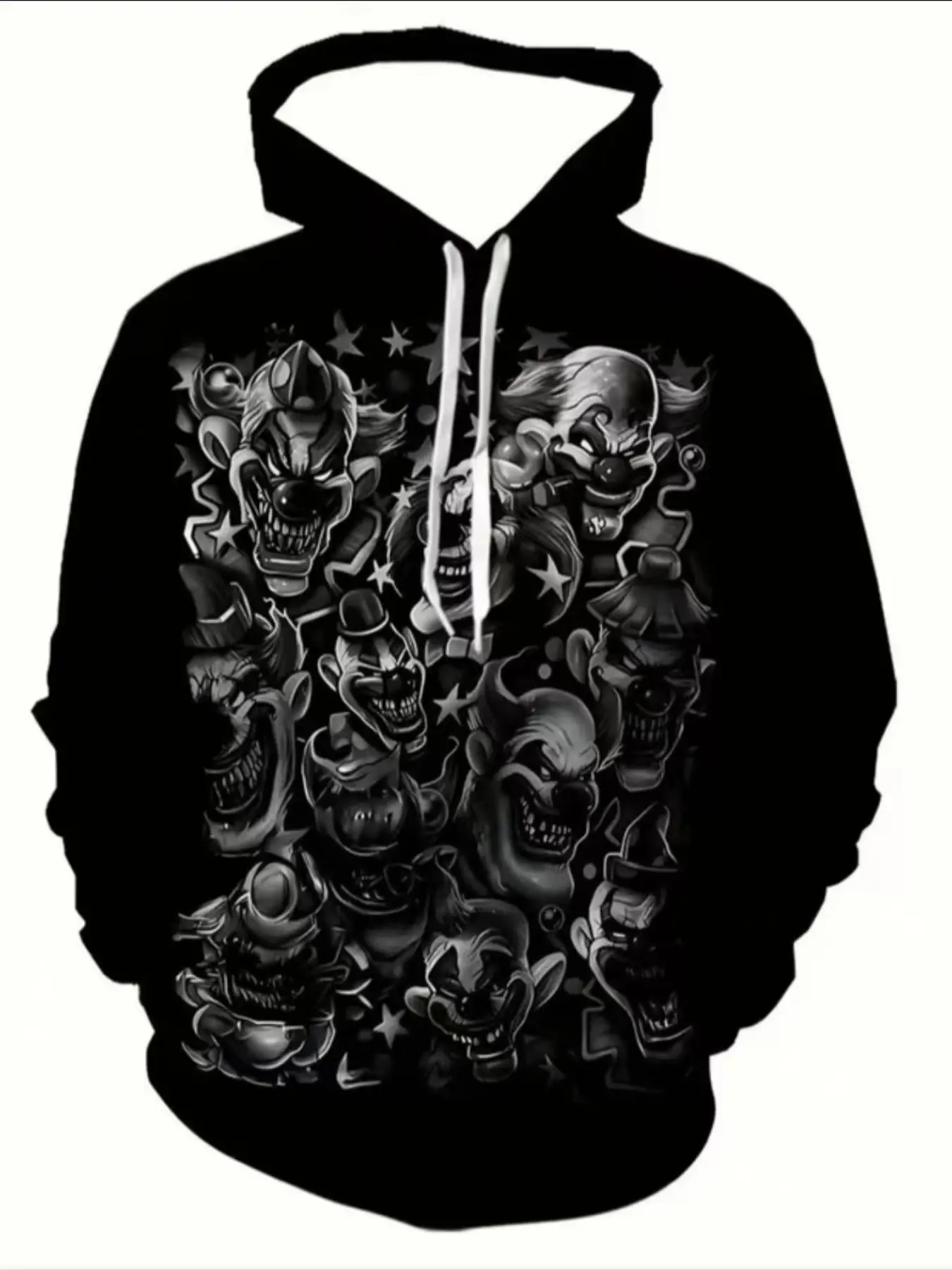 Men's Casual Hooded Sweatshirt, 3D Clown Pattern Design, Loose-Fit, Street Fashion, All-Season, Fun Graphic Top, Daily Wear, Gift Idea