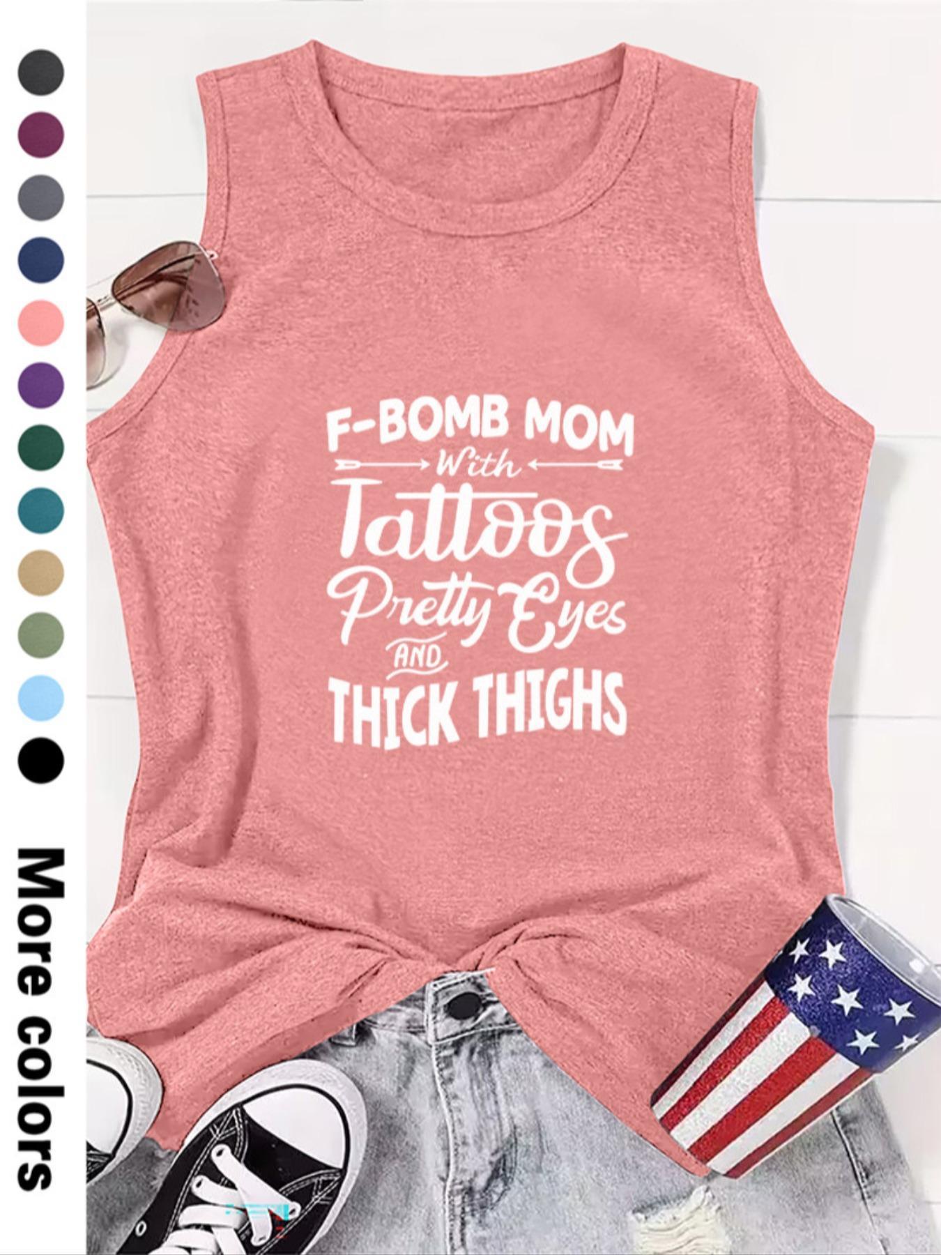 Women's Letter Print Round Neck Tank Top, Summer Clothes Women, Casual Sleeveless Crew Neck Top for Summer, Women's Top for Daily Wear