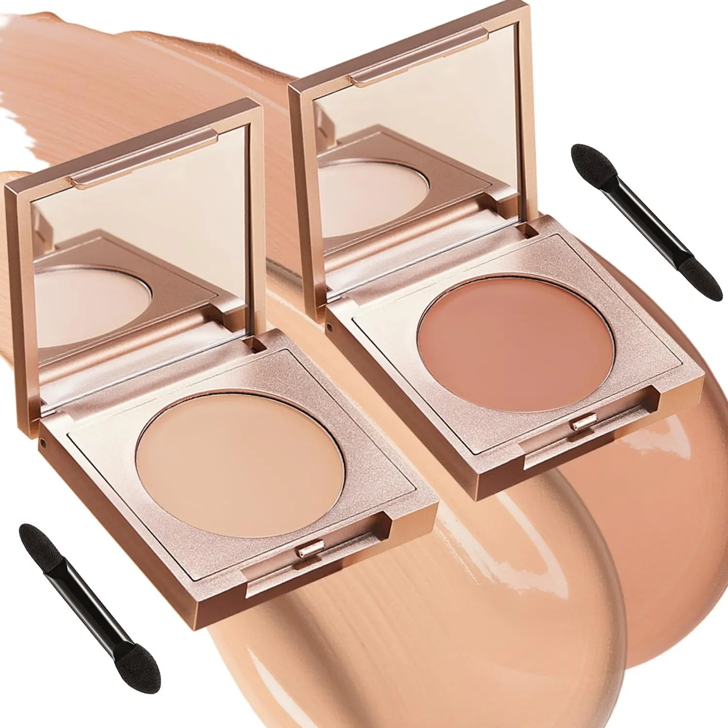 2 PCS Colored Clay CC Undereye Corrector, CC Concealer Cream with 2 Brushes, Under Eye Corrector for Dark Circles, Hydrating Concealer That Awakens & Smooths, Lightweight Texture Light Skin + Orange Set