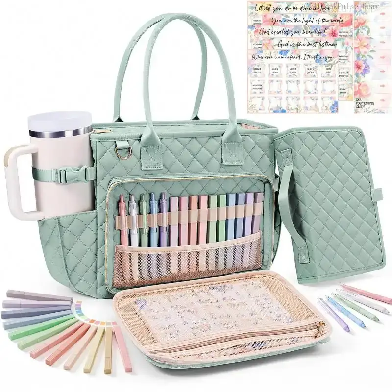 Large Bible Bag with Bible Cover Case for Women, Quilted Church Tote Bag Bible Carrying Case w/Shoulder Strap, Bible Study Supplies Journaling Kit Bible Accessories Christmas Christian Gifts for WomenFFSummitSupply7CC41PeakPulse Gear