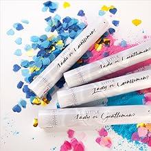 Gender Reveal Confetti Cannon - Biodegradable Powder & Heart Shaped Confetti Poppers - Pink, 4 Pack - Baby Girl Gender Reveal Smoke Bombs Party Poppers Cannons Shooters