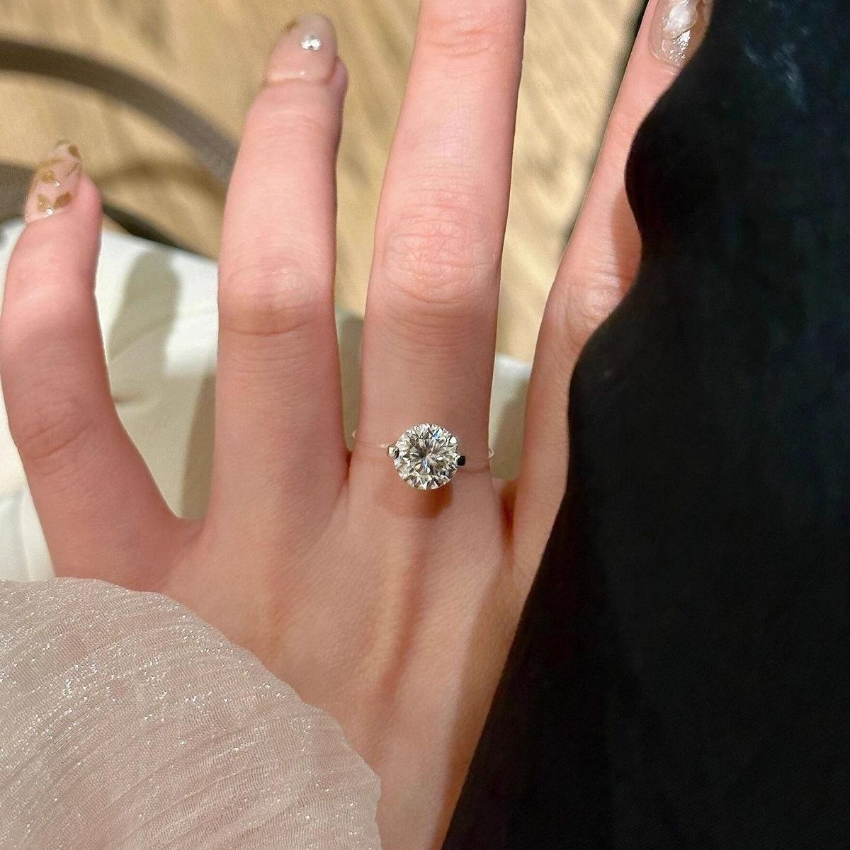 Ultra Invisible Transparent Fishing Line Sparkling Diamond Ring for Women 6mm & 8mm Sizes Simple Versatile High-End Niche Light Luxury Elastic Index Finger Ring