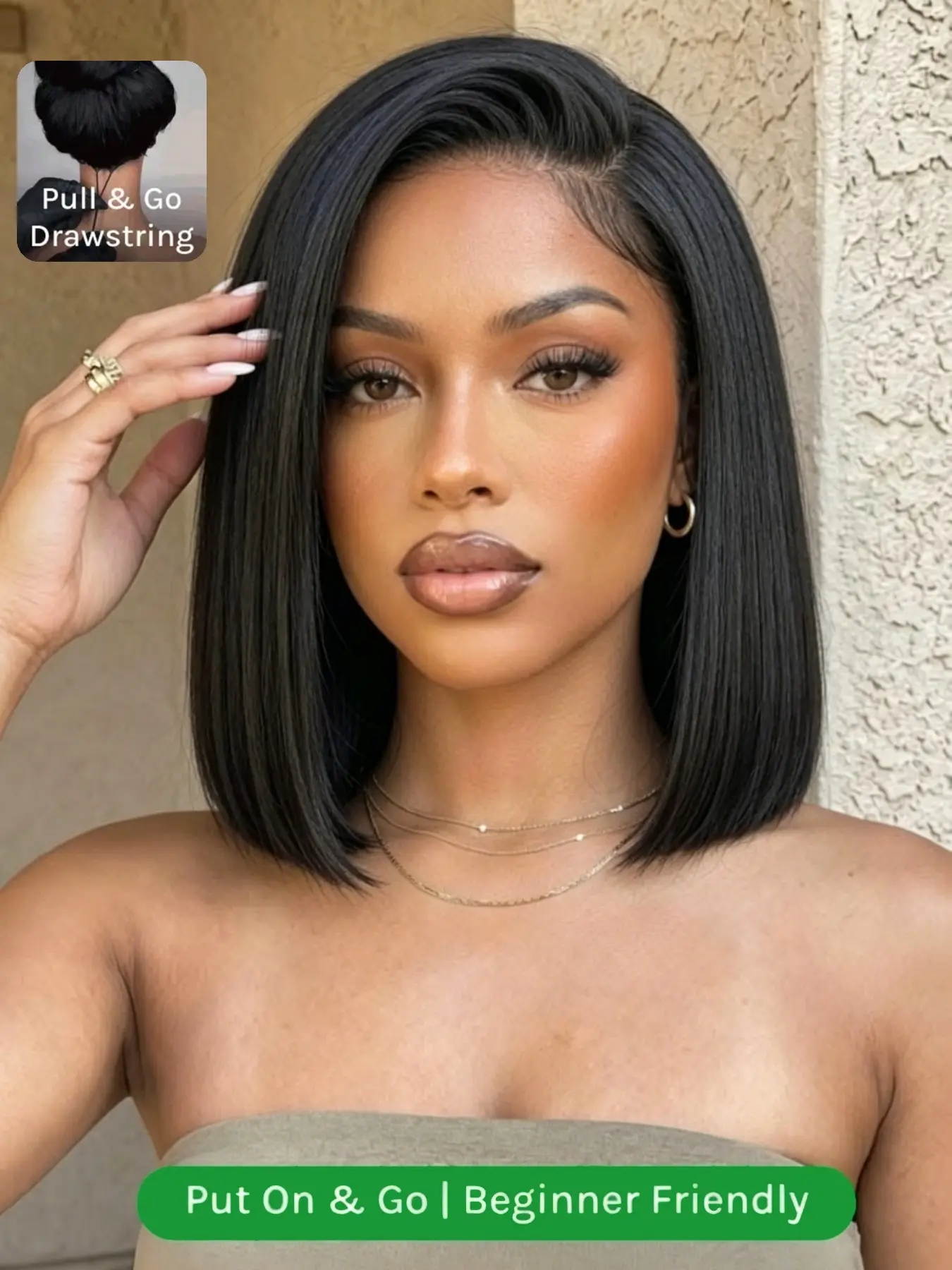 Double Drawn Bob Human Hair Wig Virgin Remy Hair 13x4 Lace Front Wigs Glueless Wig With Elastic Drawstring Wear and Go Short Bob Wig Pre Plucked Natural Black 12inch Old Money Style Natural Hairline for Women Easy Install Adjustable Cap Lace Frontal Wigs