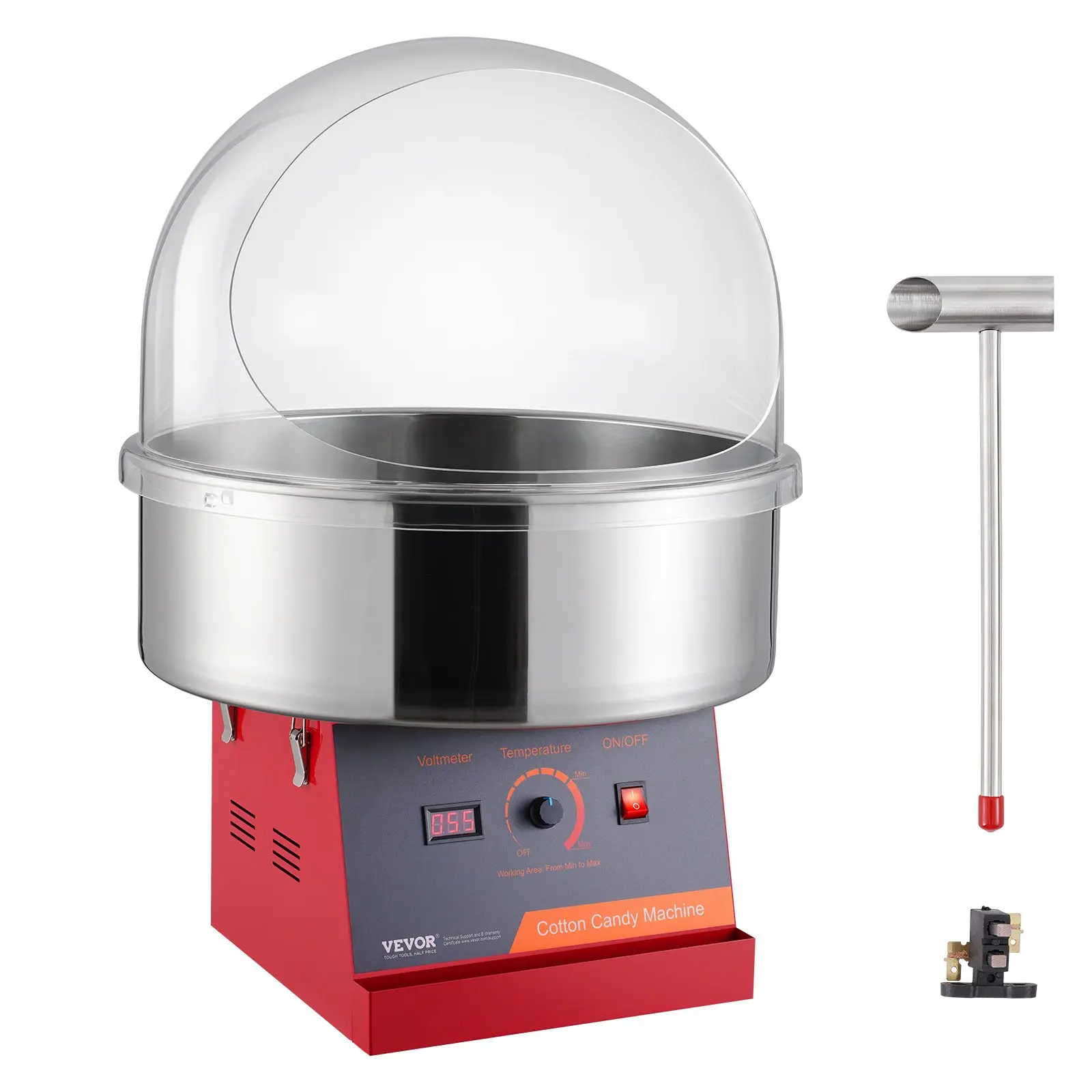【toolupgrade】VEVOR Electric Cotton Candy Machine, 1000W Candy Floss Maker, Commercial Cotton Candy Machine with Cover, Stainless Steel Bowl, and Sugar Scoop, Perfect for Home Kids Birthday, Family Party (Red)