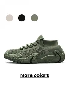 Men's Army Green Seamless Knit Mesh Sock-style Shoes, Anti-slip & Wear-resistant Thick Sole Casual Sneakers for Daily Commute & Streetwear