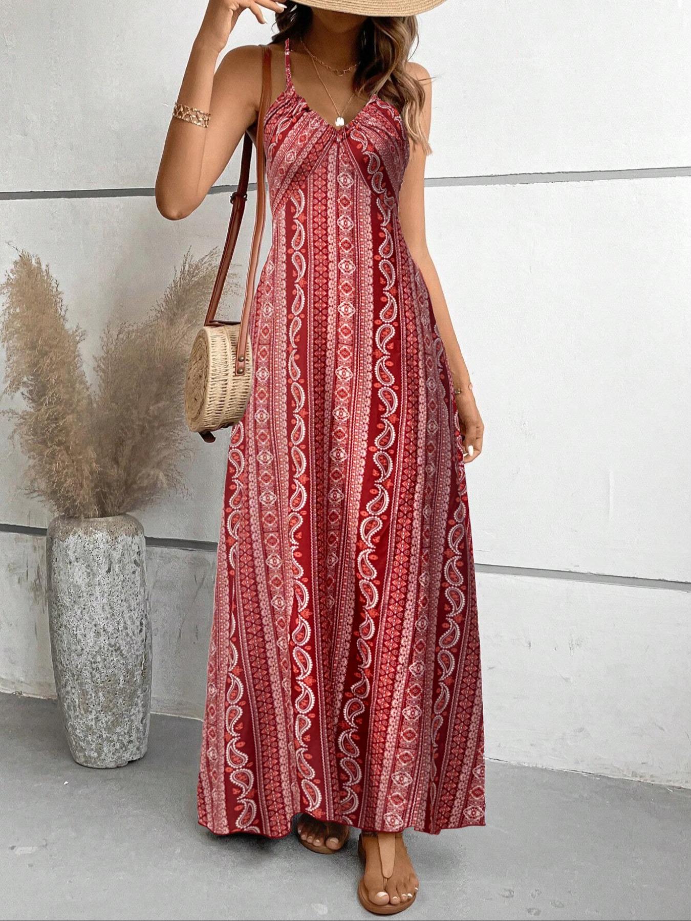 Women's Printed Split Long Sleeveless Dress, Classic Stripe Design, Backless Criss Cross Strap, Spring Summer Fall Wear, Casual Boho Elegant Bohemian Style Womenswear, Boho Summer Dresses Women's Printed Split Long Sleeveless Dress, Classic Stripe Design, Backless Criss Cross Strap, Spring Summer Fall Wear, Casual Boho Elegant Bohemian Style Womenswear, Boho Summer Dresses