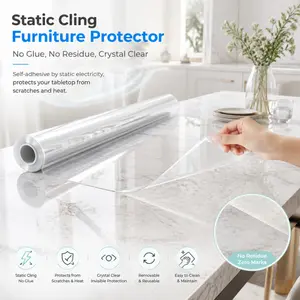 Static Cling Clear Table Protector Film, Glue-Free Reusable Invisible Furniture Cover, Anti-Scratch Heat Resistant for Marble & Wood Tabletop