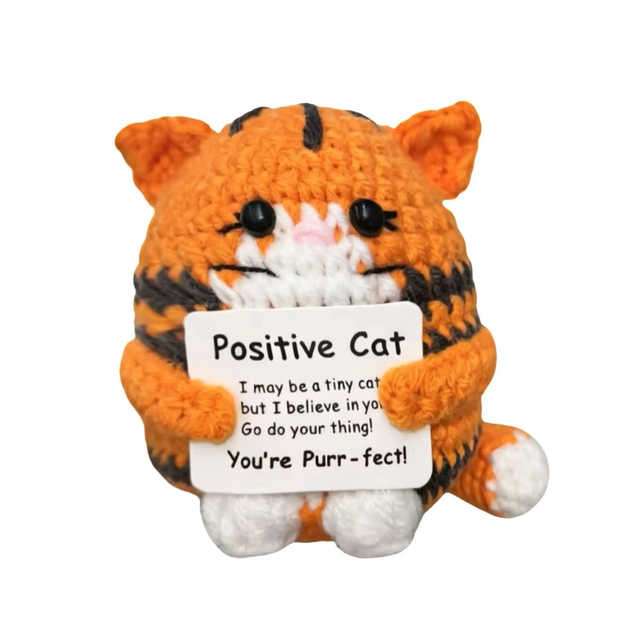 1pc One Handcrafted, Exquisitely Made Crochet Cat Gift—Includes A "Positive Vibes" Card. It Serves As Both An Adorable Crochet Animal Gift And An Emotional Support Plushie That Helps Relieve Anxiety And Stress; Perfect for Women Or Colleagues.
