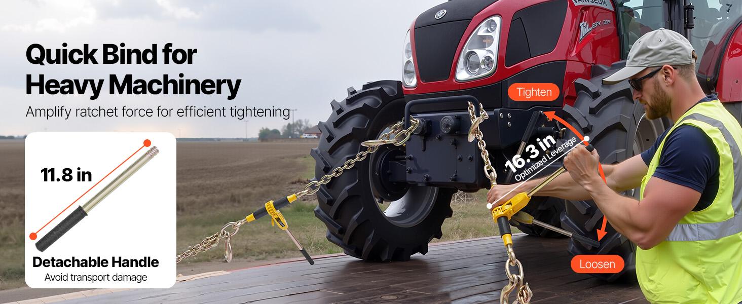 Ratchet Chain Binder, 9200 lbs Working Load, Chain Binders Compatible with 3/8 in - 1/2 in Chains, Heavy Duty Ratchet Load Binder with Handles for Truck, Tie Down, Hauling, Towing, Logging