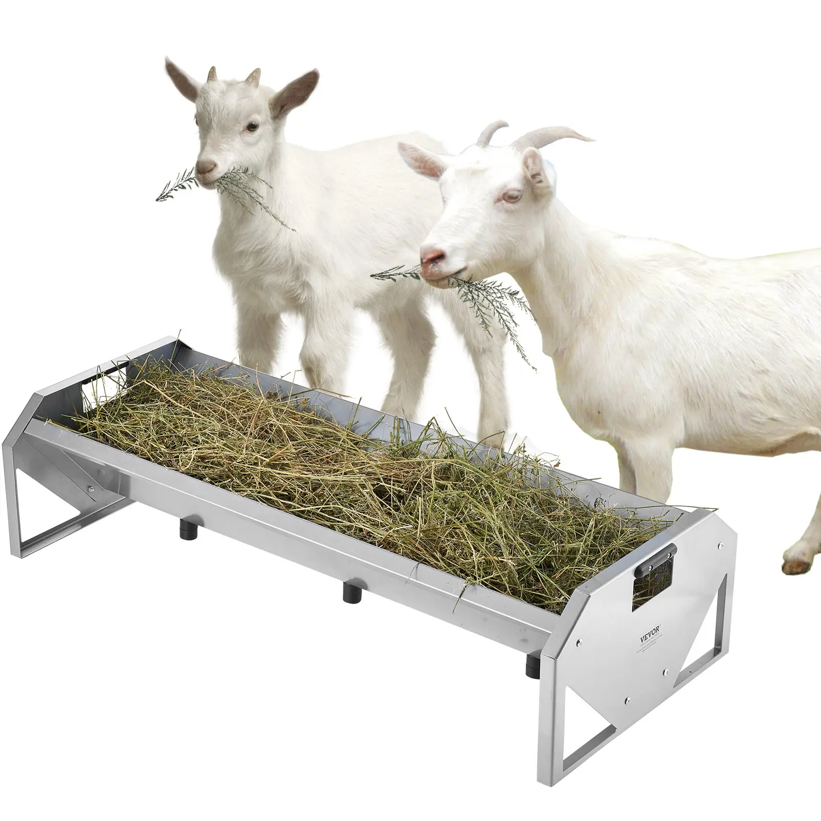 VEVOR Livestock Feeding Trough, 22 Gallon Capacity, 45" Hay Feeder, Heavy Duty Steel Livestock Trough, Galvanized Steel Sheep Feeder Trough Feeding up to 10 Goats for Horse Sheep Hog Farm Sheds Pen