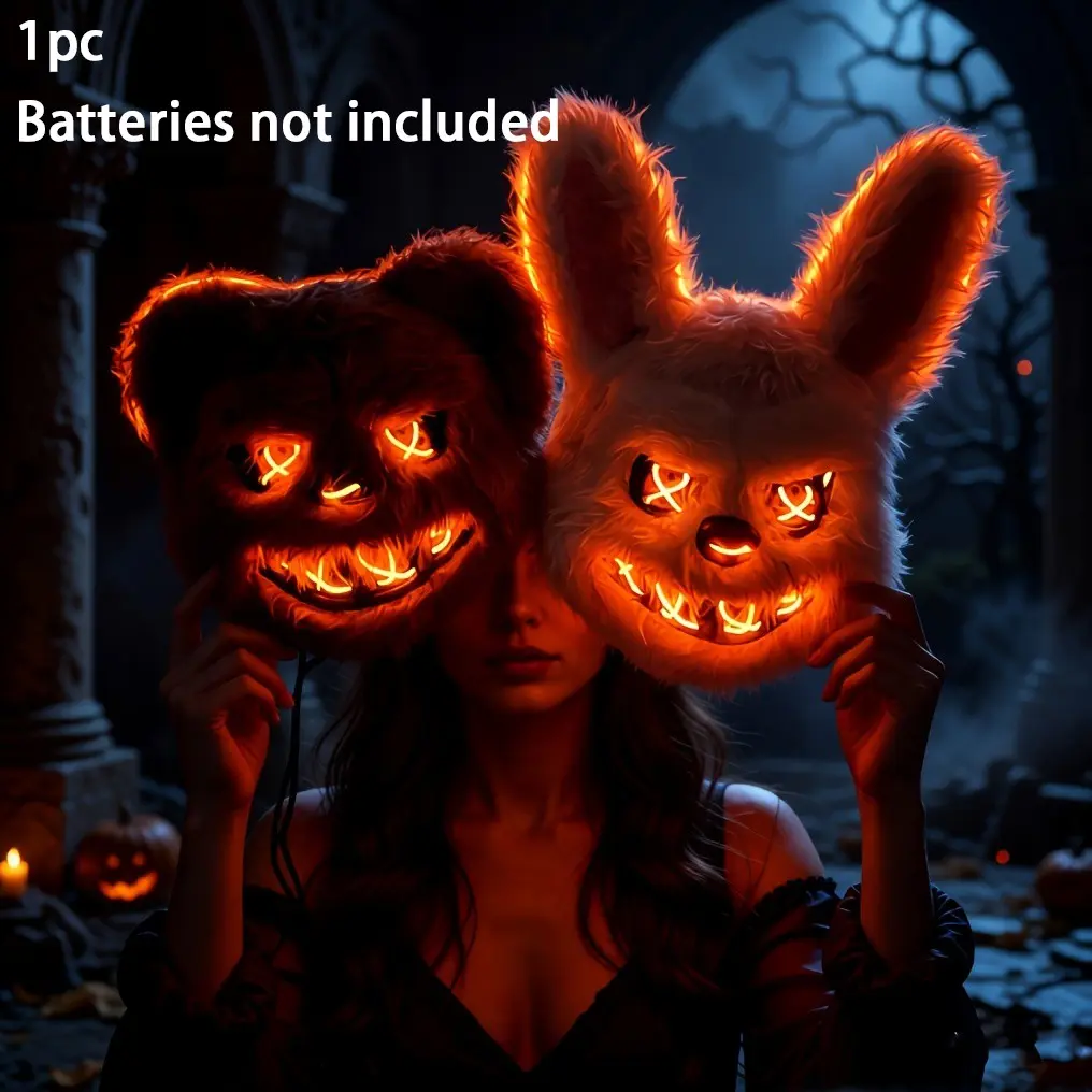 Halloween Glowing Bear/rabbit Animal Mask, Funny Scary Halloween Costume Prop, No Battery Required, 1pc Halloween Decoration