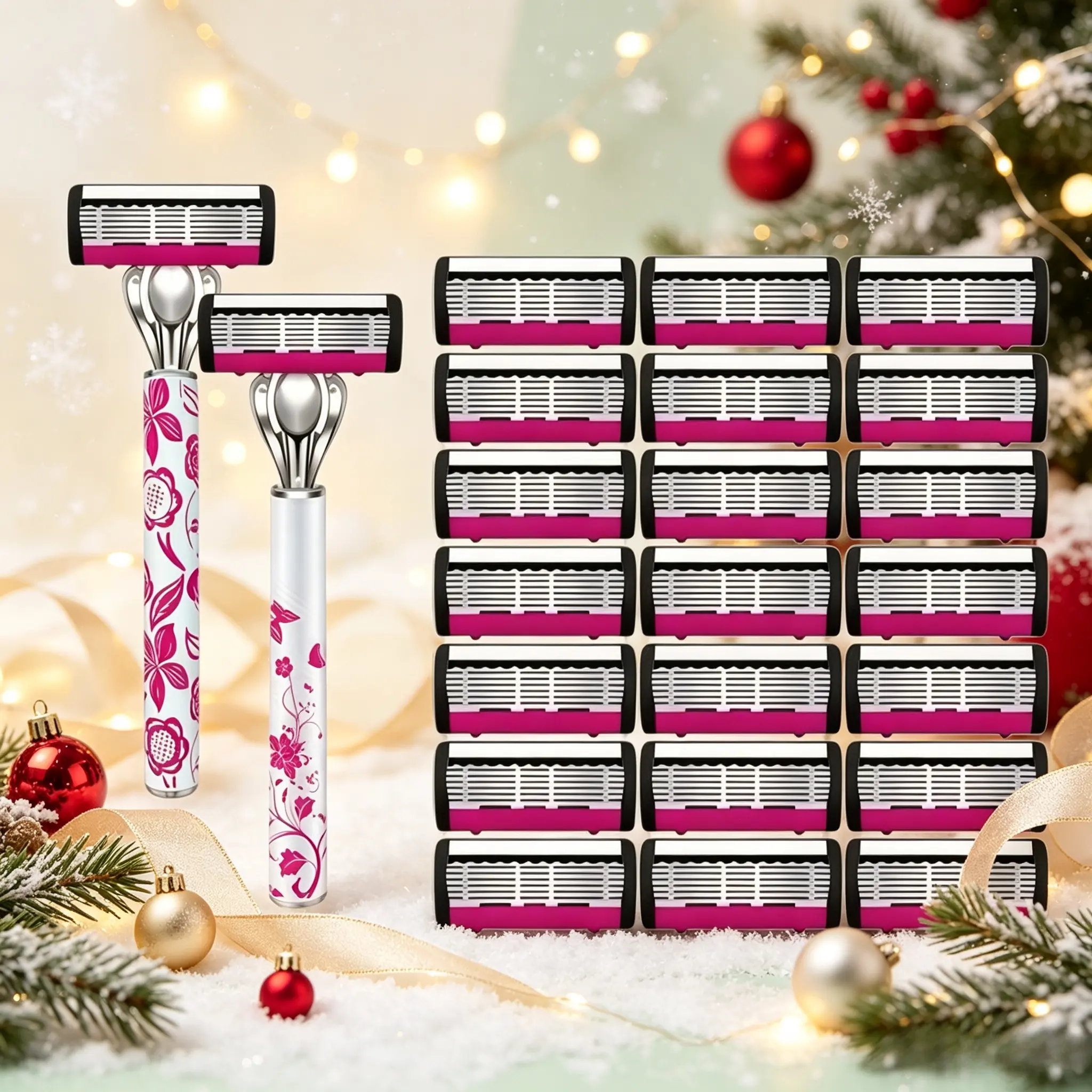 Mini women manual shaving razor set with 5 blades for smooth quick hair removal, extra spare blades for long-term use. Slim storage-friendly design to trim leg, armpit and bikini hair gently during shower at home or travel.
