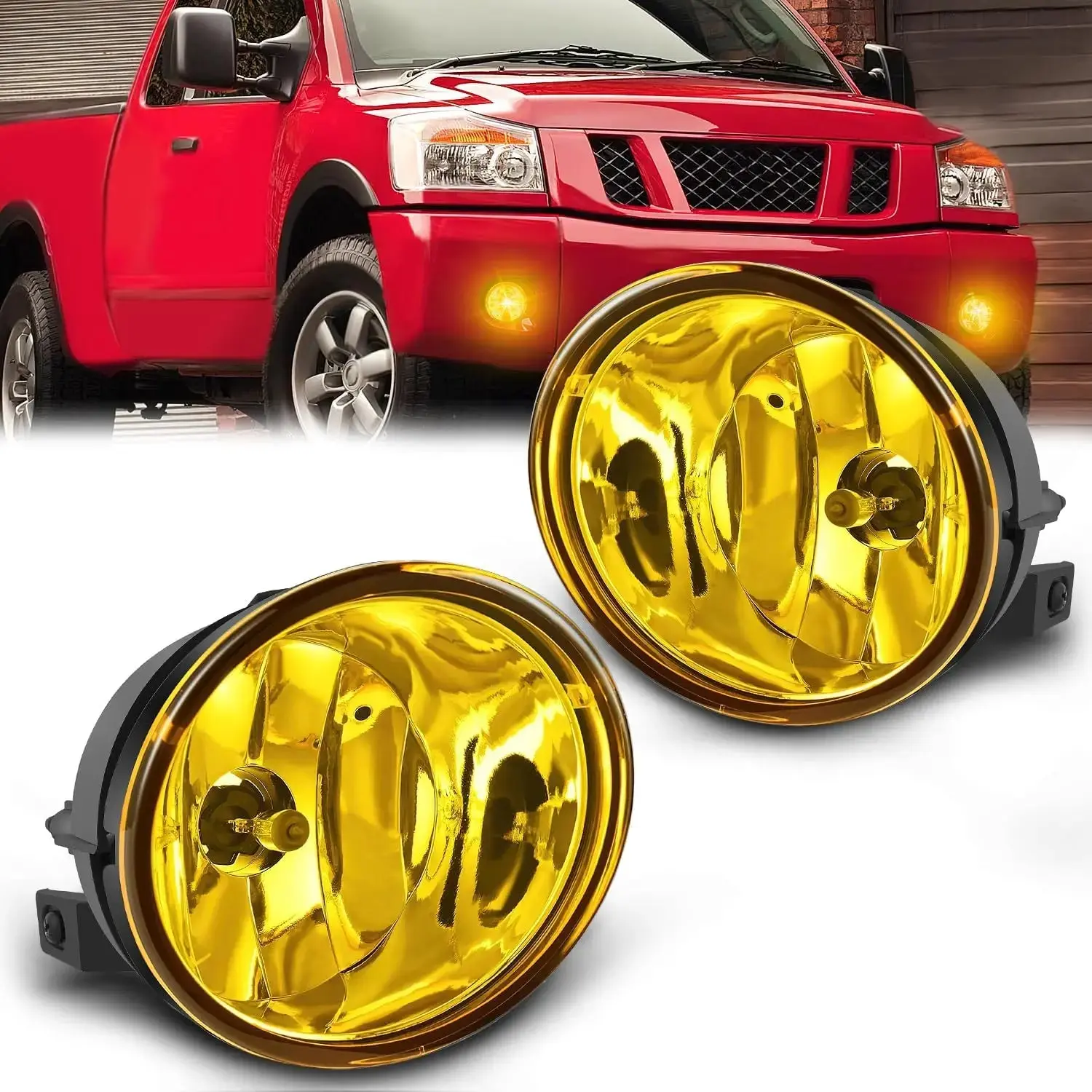 Nilight Pair Amber Glass Car Fog Light Assembly with 880 12V 27W Bulbs, DOT & SAE Certified, UV Resistant, Dust-Proof, Easy-Install Plug & Play Durable Aftermarket for 2005-2007 Nissan Armada, 2004-2015 Nissan Titan (Ideal for Foggy Days)
