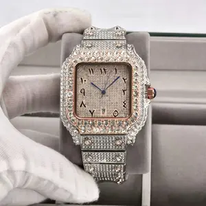 Fully Iced-Out Full Diamond Square Men’s Watch, Glam Statement for Business & Party Occasions