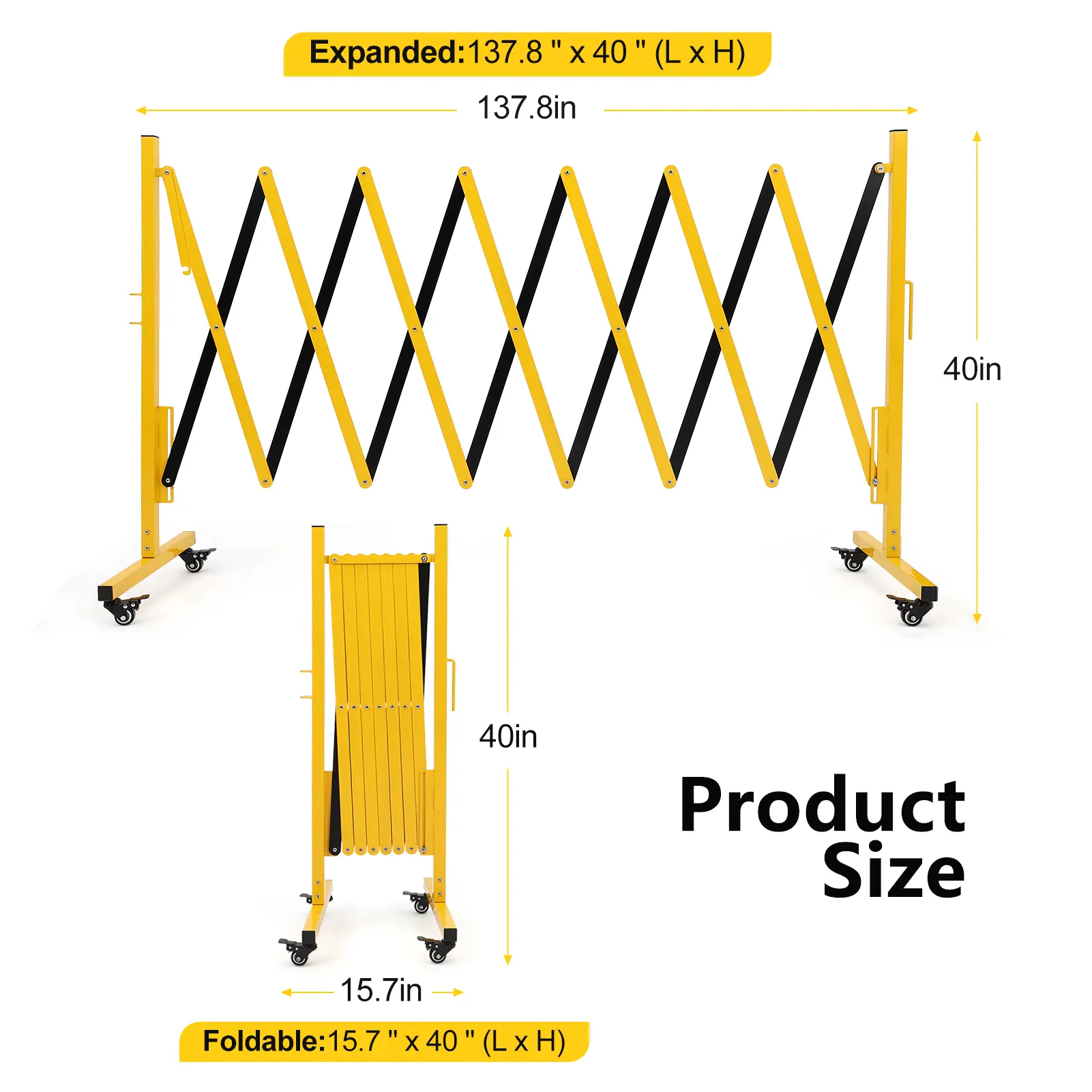 Expandable Metal Barricade Gate, Folding Security Gate with Wheels, Heavy-Duty Expandable Mobile Barricade