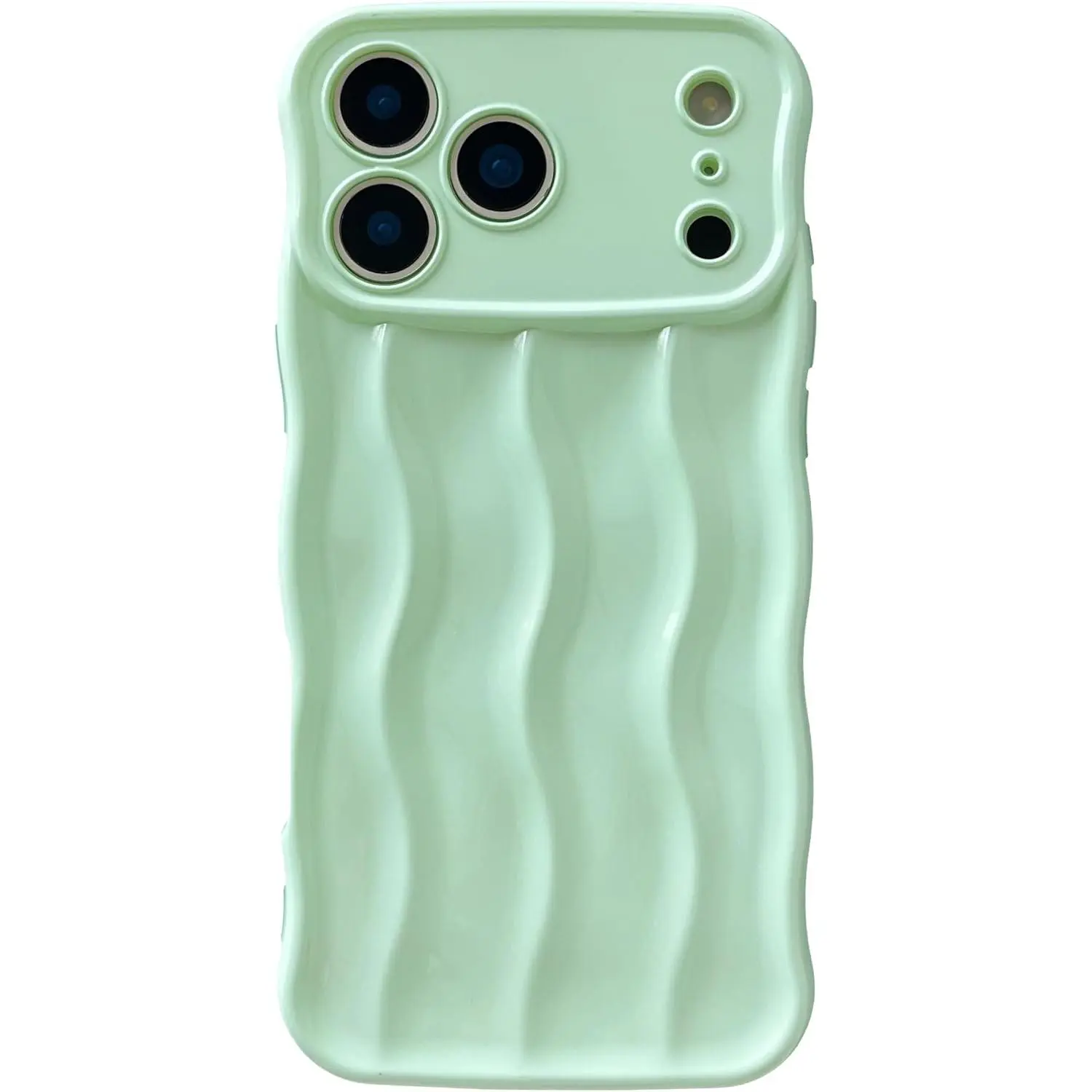 Green Soft Case for iPhone 17 Pro Max - Curvy Waves Water Ripple Pattern Frame, Pro Max Fit Mobile Phone Protective Cover