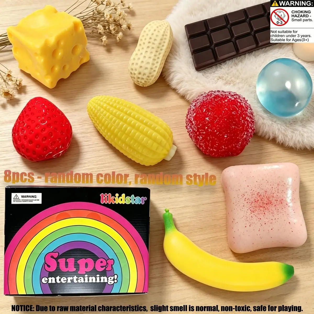 8pcs/set Mystery Realistic Fruit Toast Squishy Box, Blind Box Stress Relief Toy, Sensory Set, Creative Slow Return Squishy, Party Gift