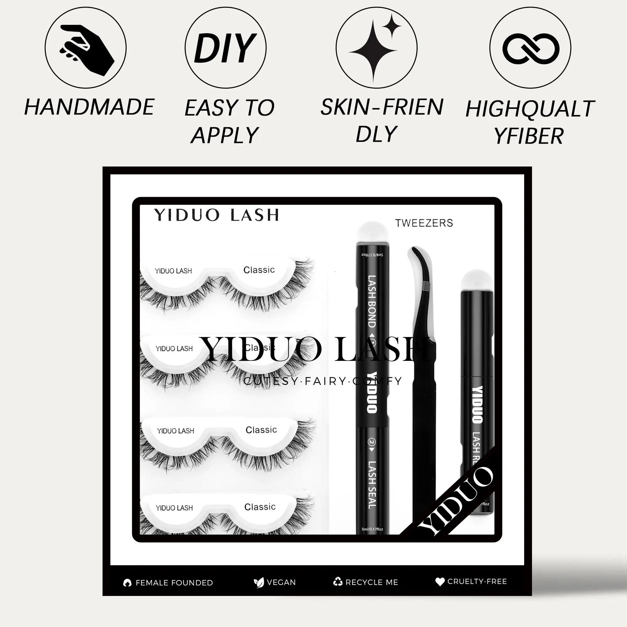 YODUO-Starter Lash Clusters Kit - Easiest to Apply Lashes - 10-Day Cluster Eyelash Extensions - 4 Sets with False Bond & Seal, Remover, Tweezers