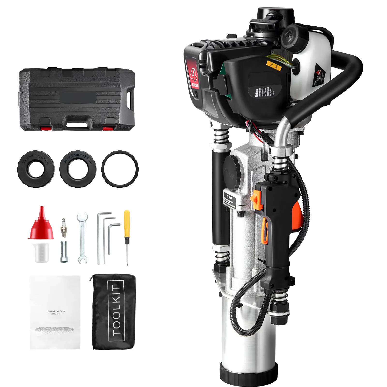 37.77cc Gas-Powered T Post Driver, 0.65L ±5% Volume Capacity, 1kW ±5% Rated Power, 3 Various Sleeves, User-Friendly Design