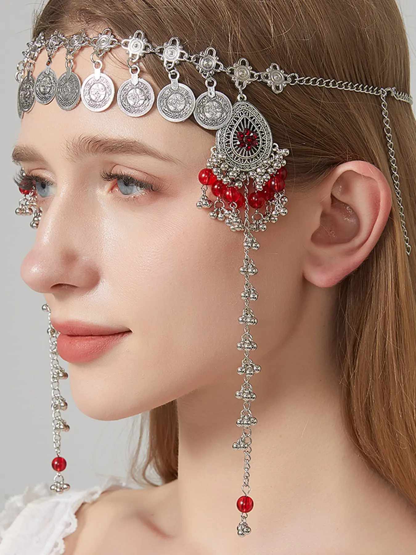 Ethnic Style Ancient Coin Hair Accessories, Water Drop Long Fringe Forehead Chain, Design Sensible Hair Chain, Unique Fashion Jewelry, Costume Headpiece