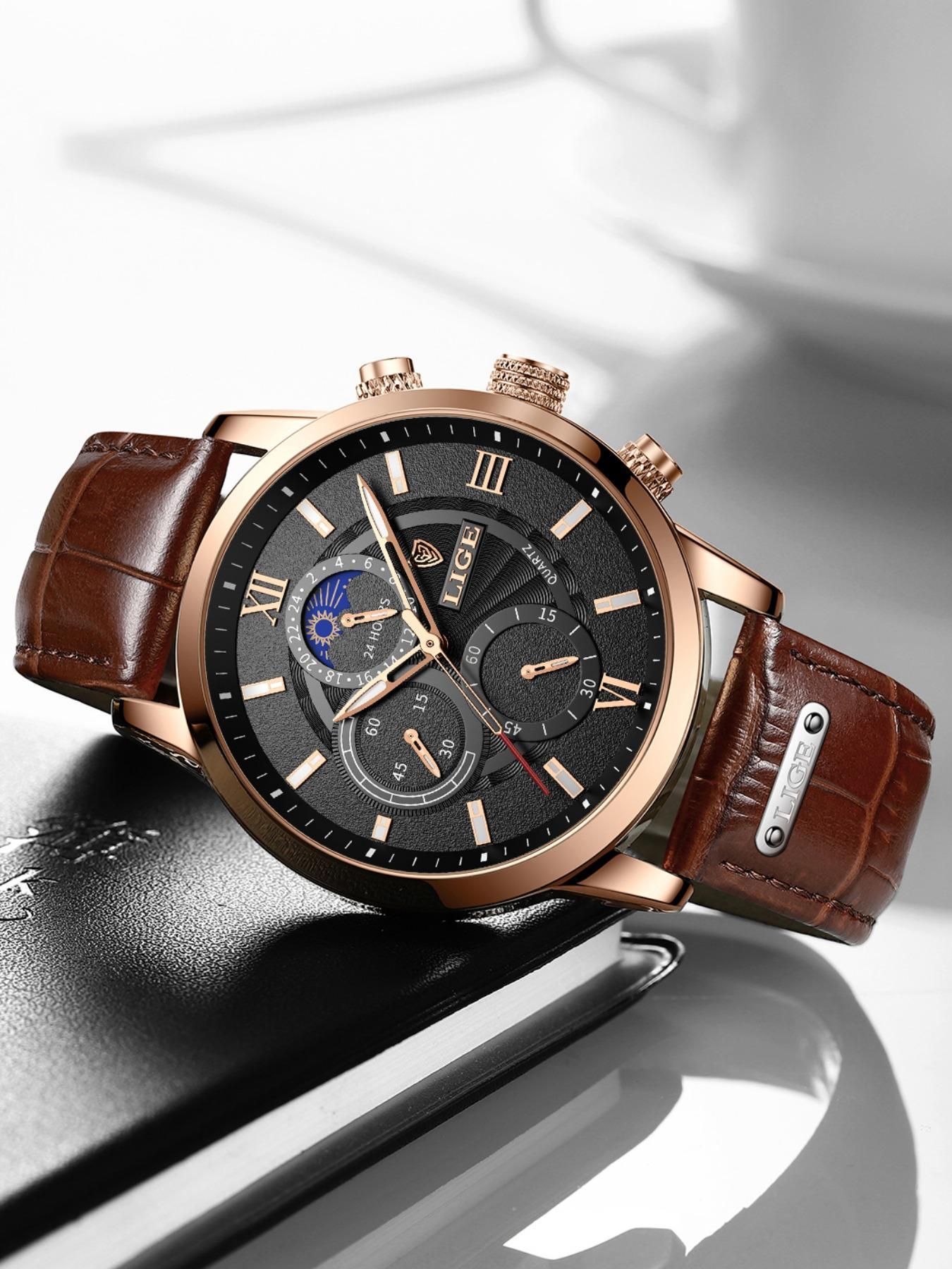 Men's Business Fashion Round Dial Analog Quartz Watch, Summer 2024 Casual Pu Leather Strap Watch, Perfect Gift for Men, with Box Men's Business Fashion Round Dial Analog Quartz Watch, Summer 2024 Casual Pu Leather Strap Watch, Perfect Gift for Men, with Box