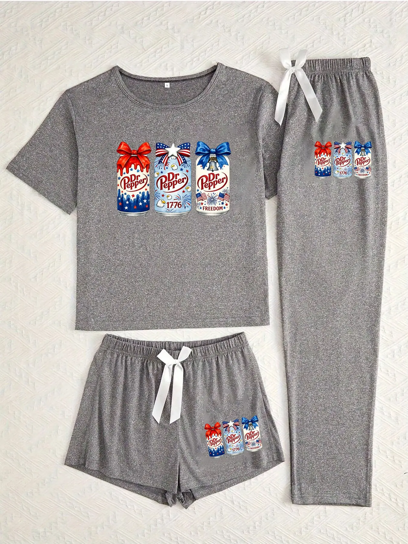 Three-Piece Pajama Set for Women, Cartoon Dr Pepper Doctor Beverage Can Print, Loose-Fitting Casual Sleepwear, All Seasons Comfort