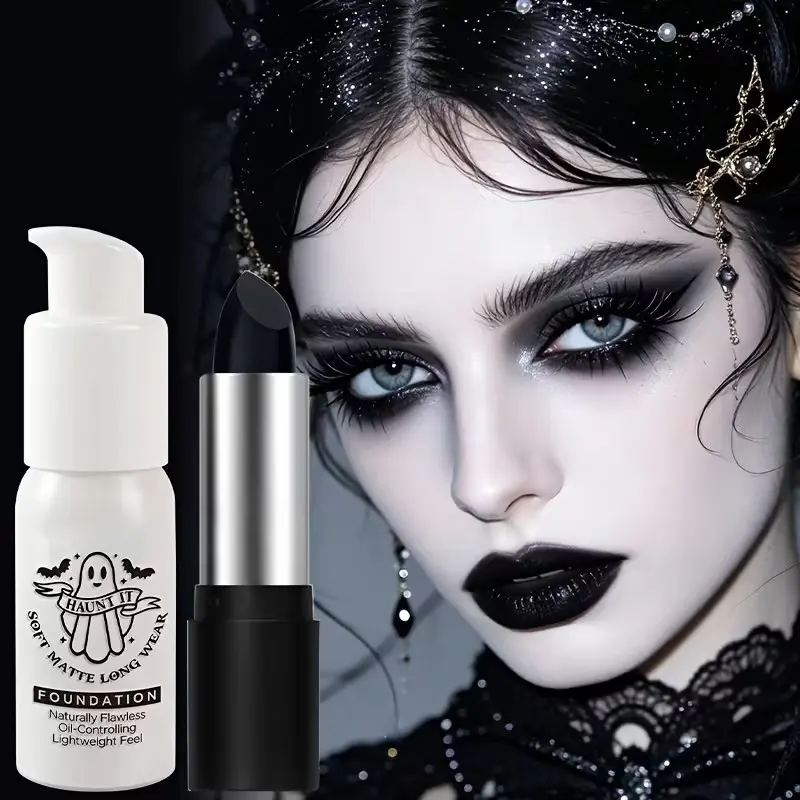 Foundation + Oil Stick 2-Piece Set, Halloween Makeup Kit, Gothic, Vampire, Ghost, Clown, Dark Theme Cosplay, DIY Festival Makeup