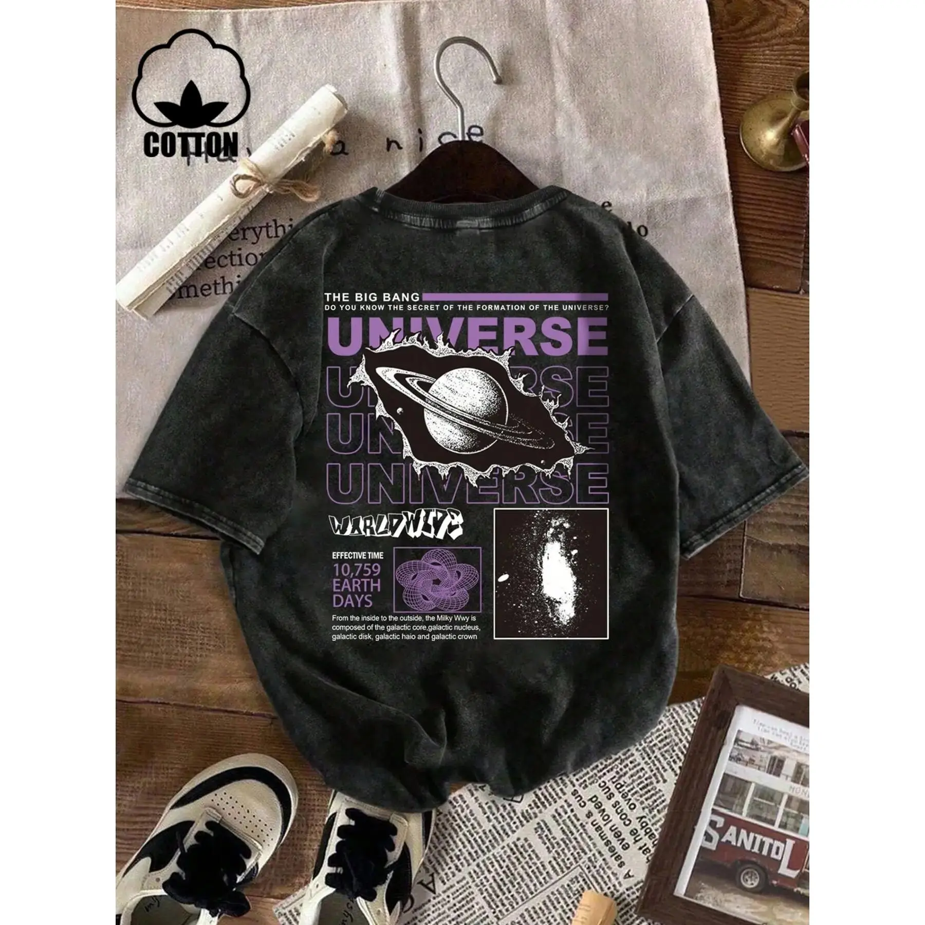 Men's Short Sleeve T-Shirt, Cosmic Culture & American Vintage Style, Fitted H-Type, Graphic Pattern, Casual Wear, All Seasons, Menswear