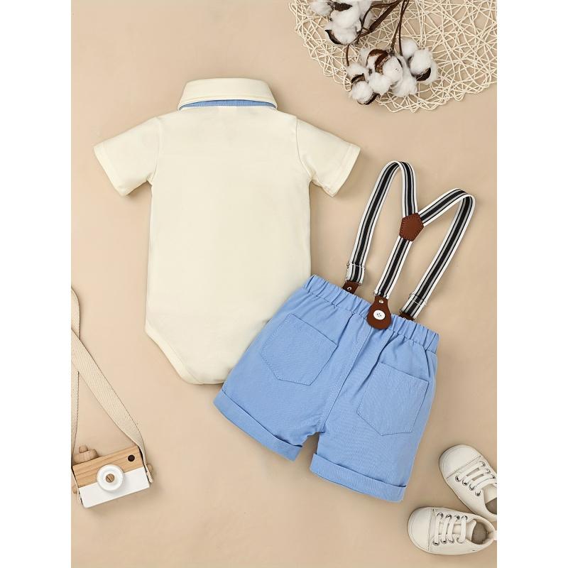 Baby Boy Gentleman Outfit Valentine's Day Baby Romper Shirt with Bow Tie and Suspender Shorts Baby Suit Set