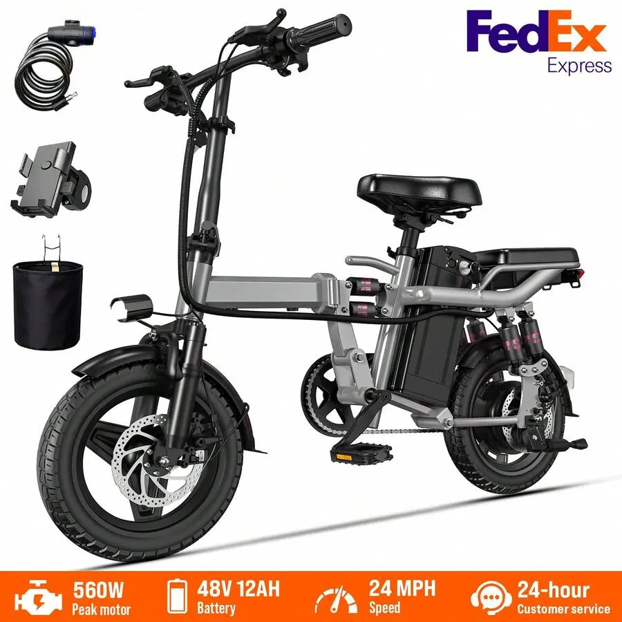Folding Electric Bike, 560W Motor, 18–24 MPH Top Speed, 48V 7.8–12AH Battery, 25–30 Mile Pedal-Assist Range, 500LBS Max Load, Best Choice For Daily Commuting And Outdoor Recreation