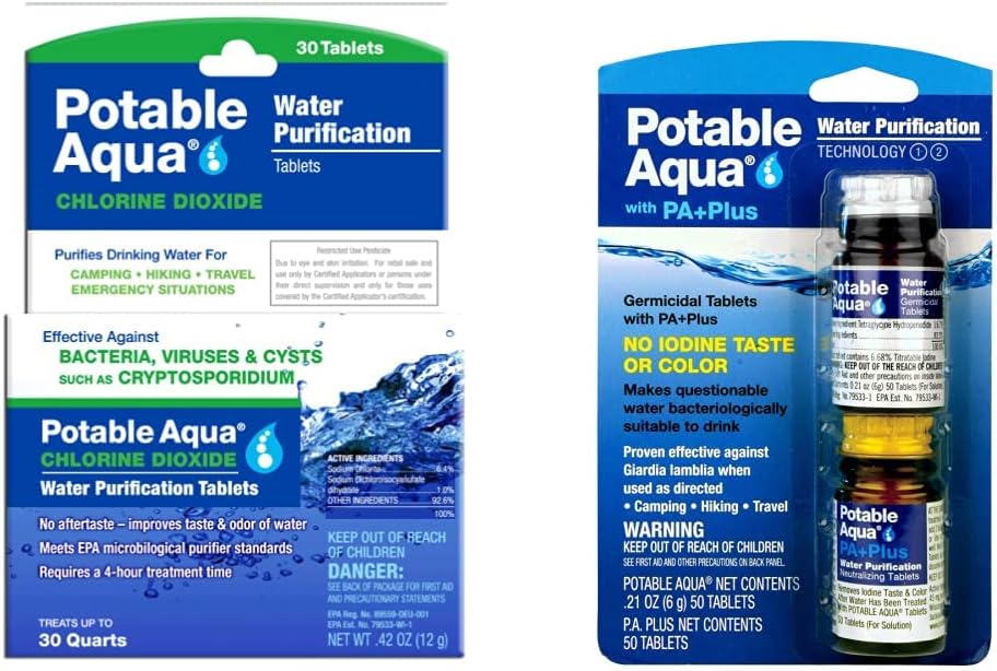 Potable Aqua Chlorine Dioxide PA Plus Water Purification Tablets Two Bottles Total 100 Count