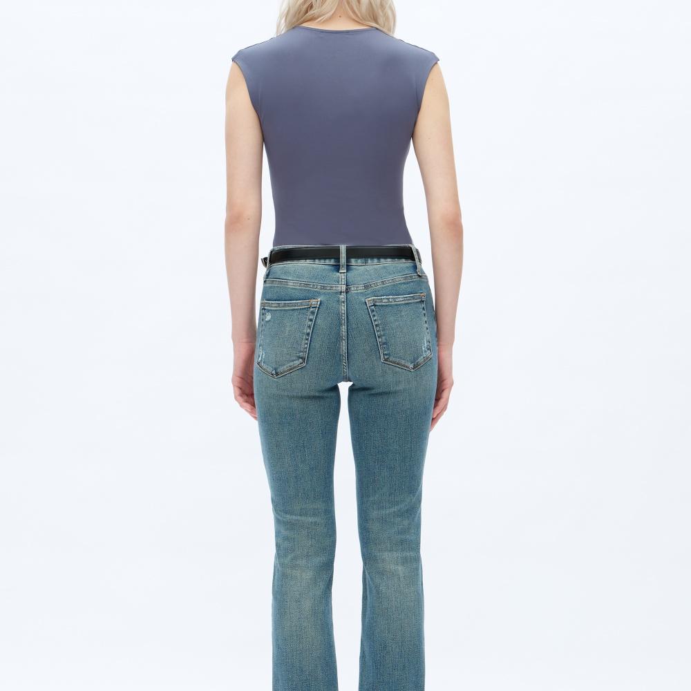 Women's Retro High-Waisted Flare Jeans with Belt Loops – Slim Fit Bootcut Denim Trousers, Casual Streetwear for All Seasons m&m