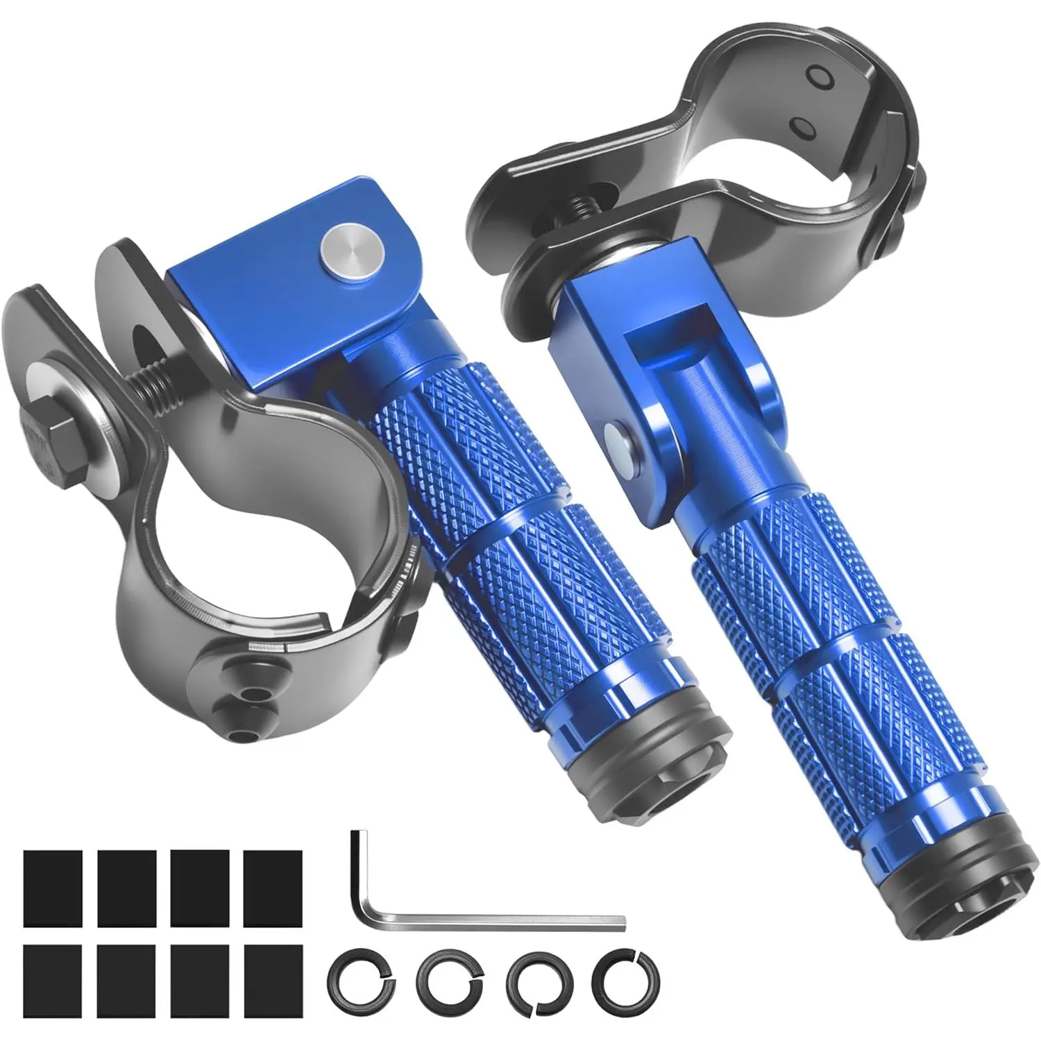 M8 Motorcycle Foot Pegs Folding Rearsets-90 Degree Foldable Footrest Fit 0.86-1.37in Brackets, Anti-Skid CNC Footpegs with Rubber Gasket for Pit Bike Dirt Bike Adventure Touring Bikes (Blue)