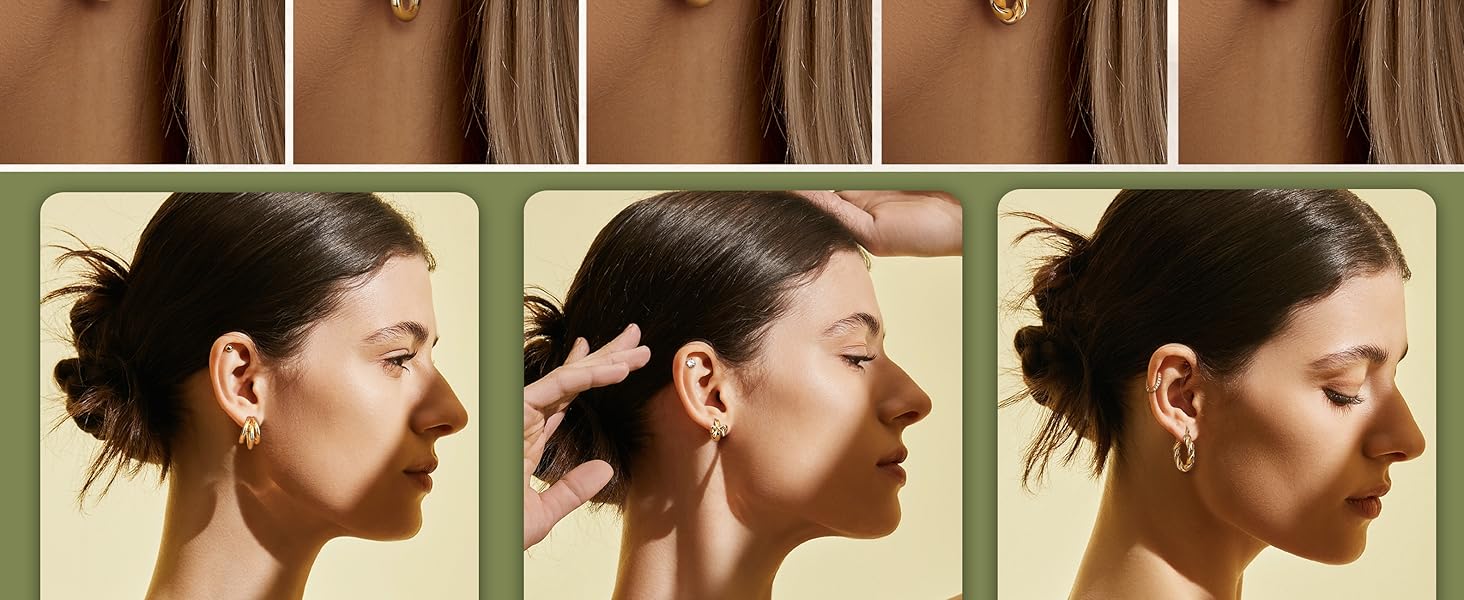 BESTEEL 12 Pairs Chunky Gold Hoop Earrings Set for Women Trendy Hypoallergenic 14K Gold Plated Thick Stainless Surgical Steel Stud Huggie Earring Stacks Pack Jewelry for Sensitive Ears