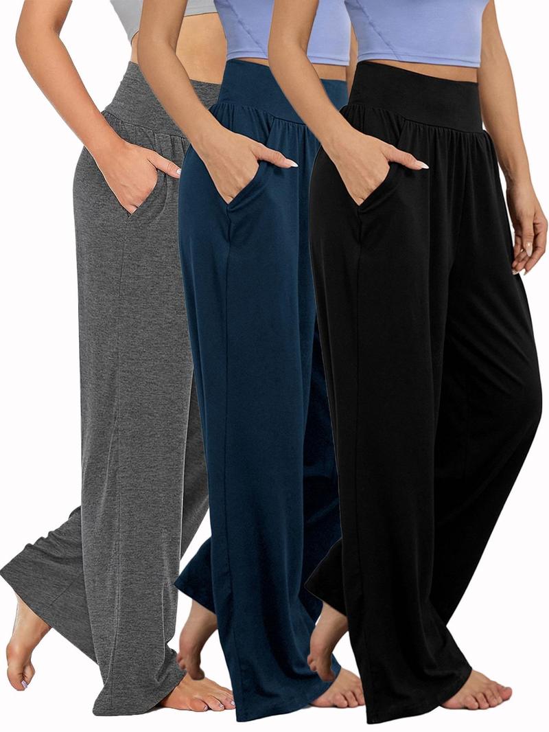 Women's Plain Pocket High Waist Joggers, Casual Comfy Wide Leg Trousers For Outdoor Sports, Airport Outfit，Women's Sport & Outdoor Lounge Outfit Clothing For All Seasons, Wide Leg Sweatpants