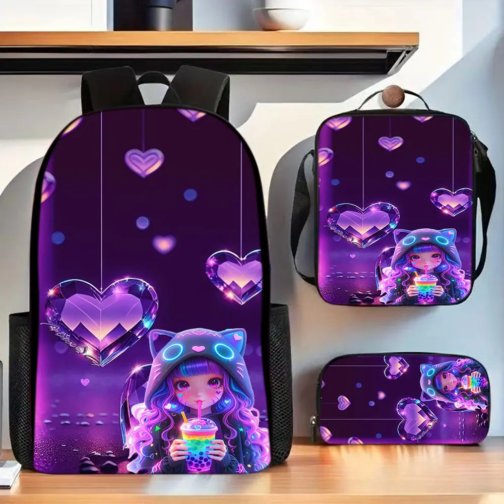 Spring Easter Neon Anime Style Three-Piece Men'S Backpack Collection, Featuring a Tote And Pencil Case, Extremely Lightweight And Roomy, Perfect for Teenage Boys