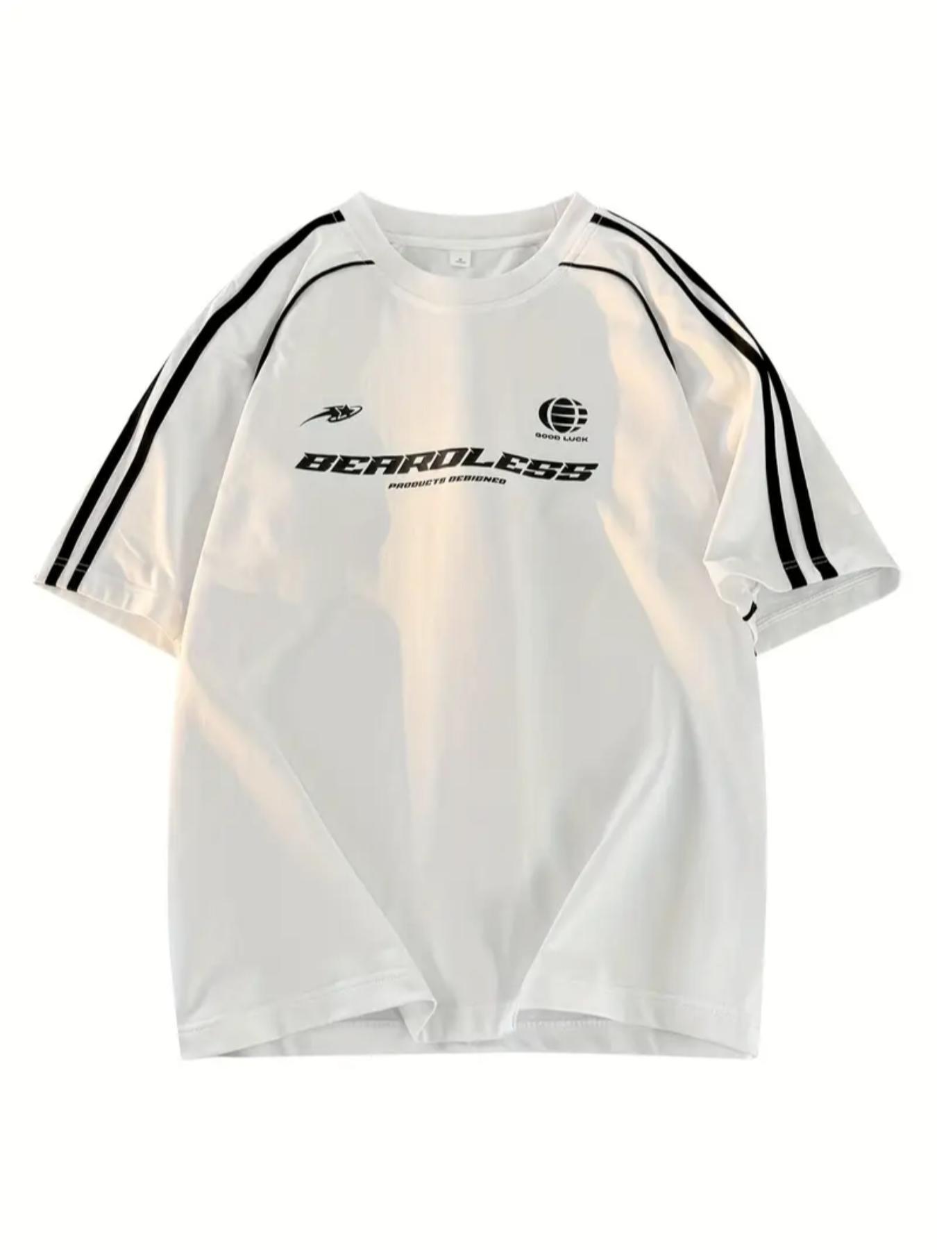 Men's Regular Fit Striped Trim Short Sleeve Tee, Casual Style Tee, Casual Comfy Round Neck T-shirt for Summer, Fashion Men's Top for Daily Wear, Tropical