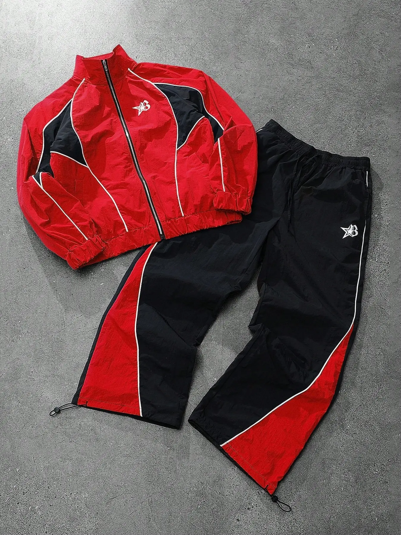 Men's Two-Piece Sport Set, Y2K Retro Colorblock Jacket + Drawstring Wide Leg Pants, Star Embroidery, Streetwear for Skateboarding, Hip Hop Parties, Commuting