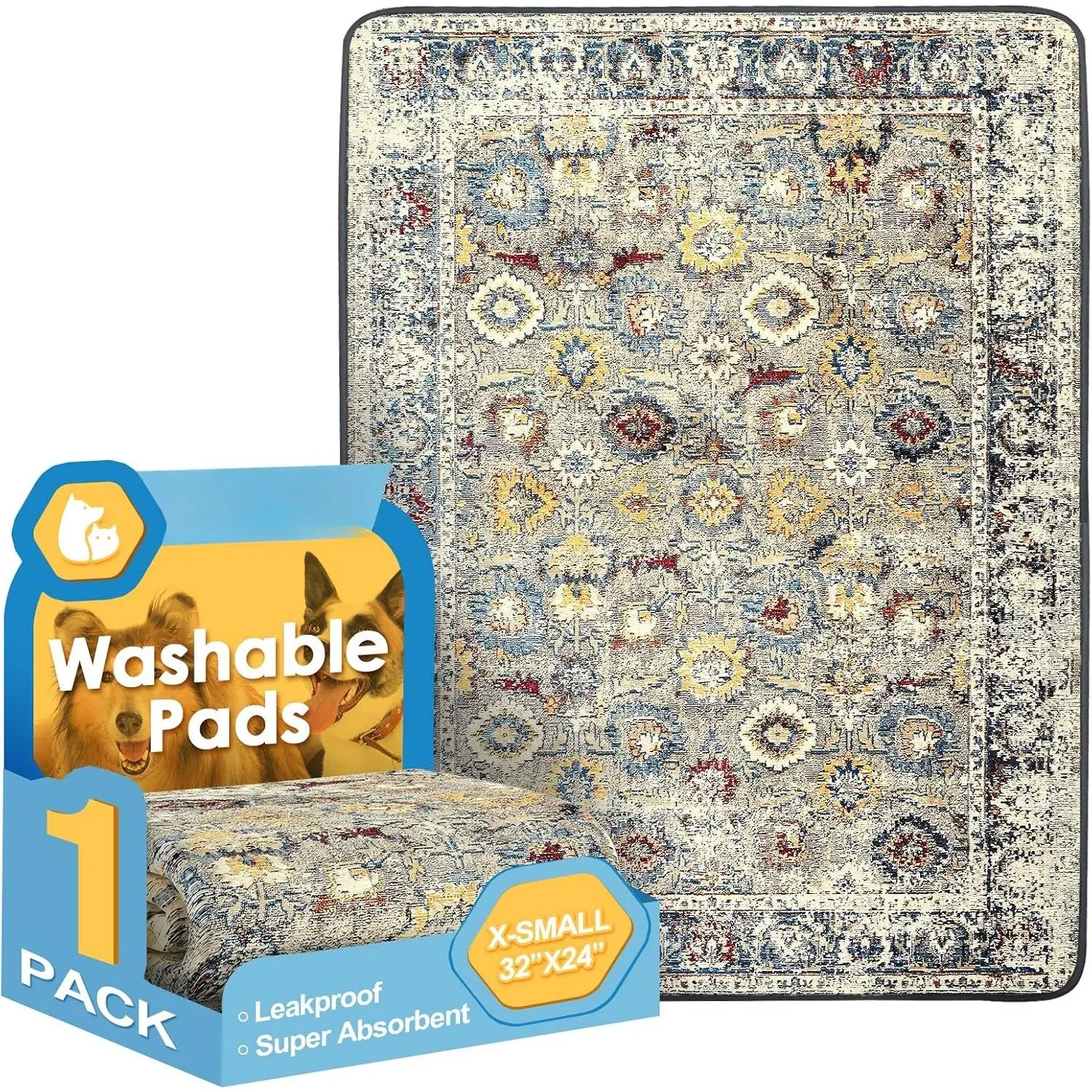 Washable Pee Pad for Dogs, 32" x 24"  Puppy Pads   Rugs, Super Absorbent, Leakproof,  Crate Pad, Playpen Mat, Whelping Pads,