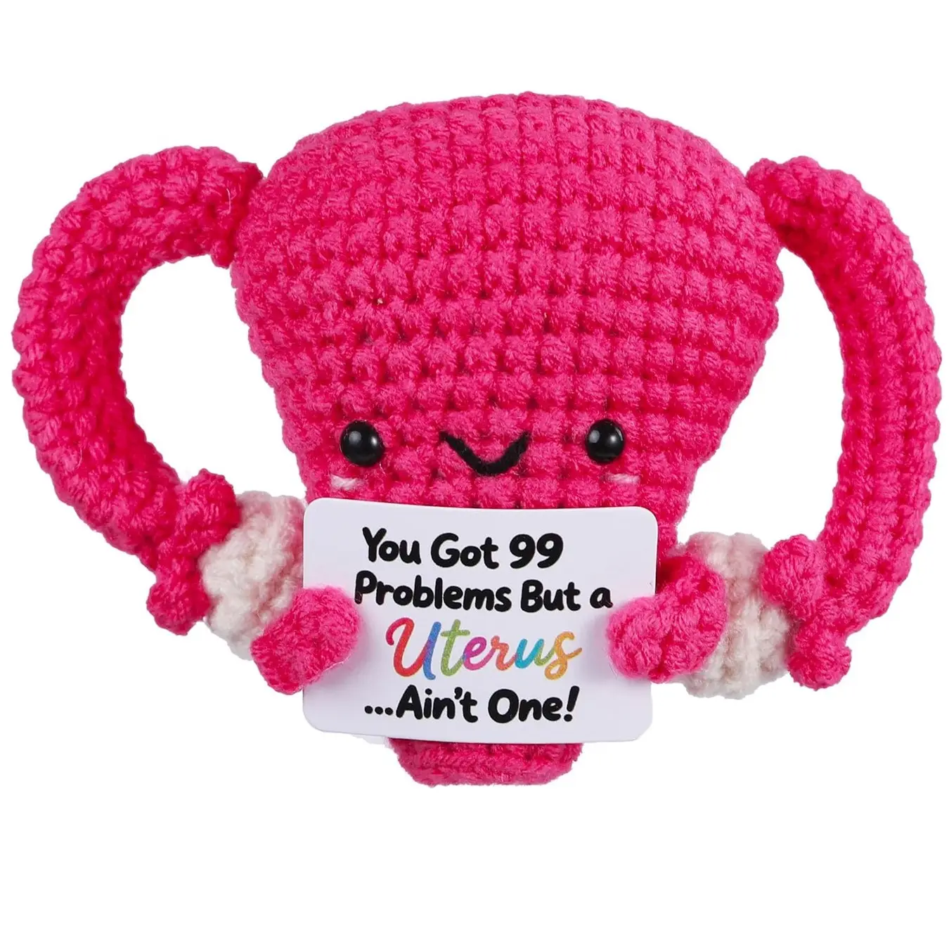 Handmade Stuffed Uterus Plush Toy - Funny Emotional Support Crochet Uterus, Hysterectomy Recovery Gifts for Women, OBGYN Doctor Present with Positive Card