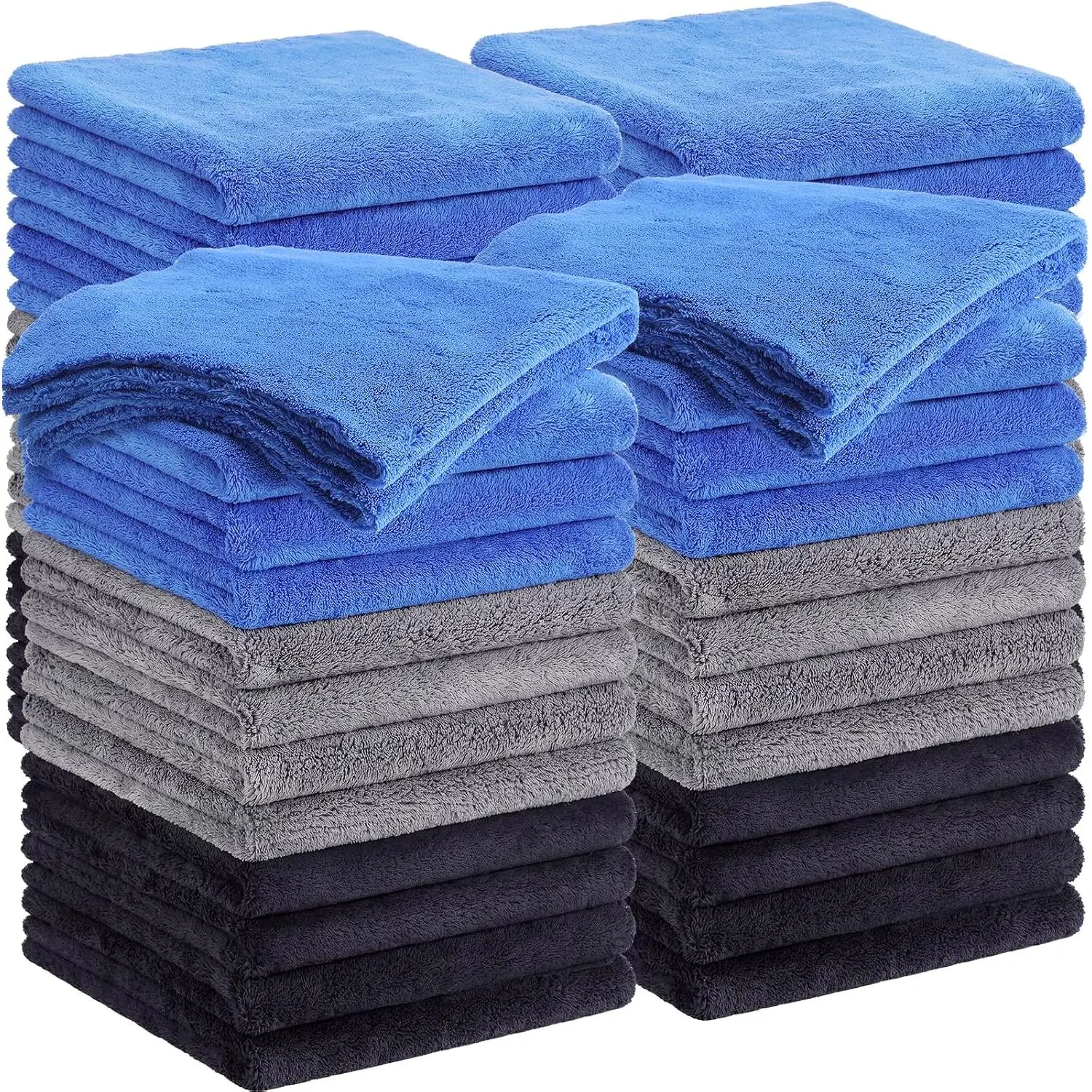 20 Pcs 16x16 Inch Edgeless 500 GSM Microfiber Plush Towels - Detailing Car, Car Detailing Products for Drying, Polishing, Housekeeping Indoor Absorbent Cleaning Cloths (Blue, Black, Gray)