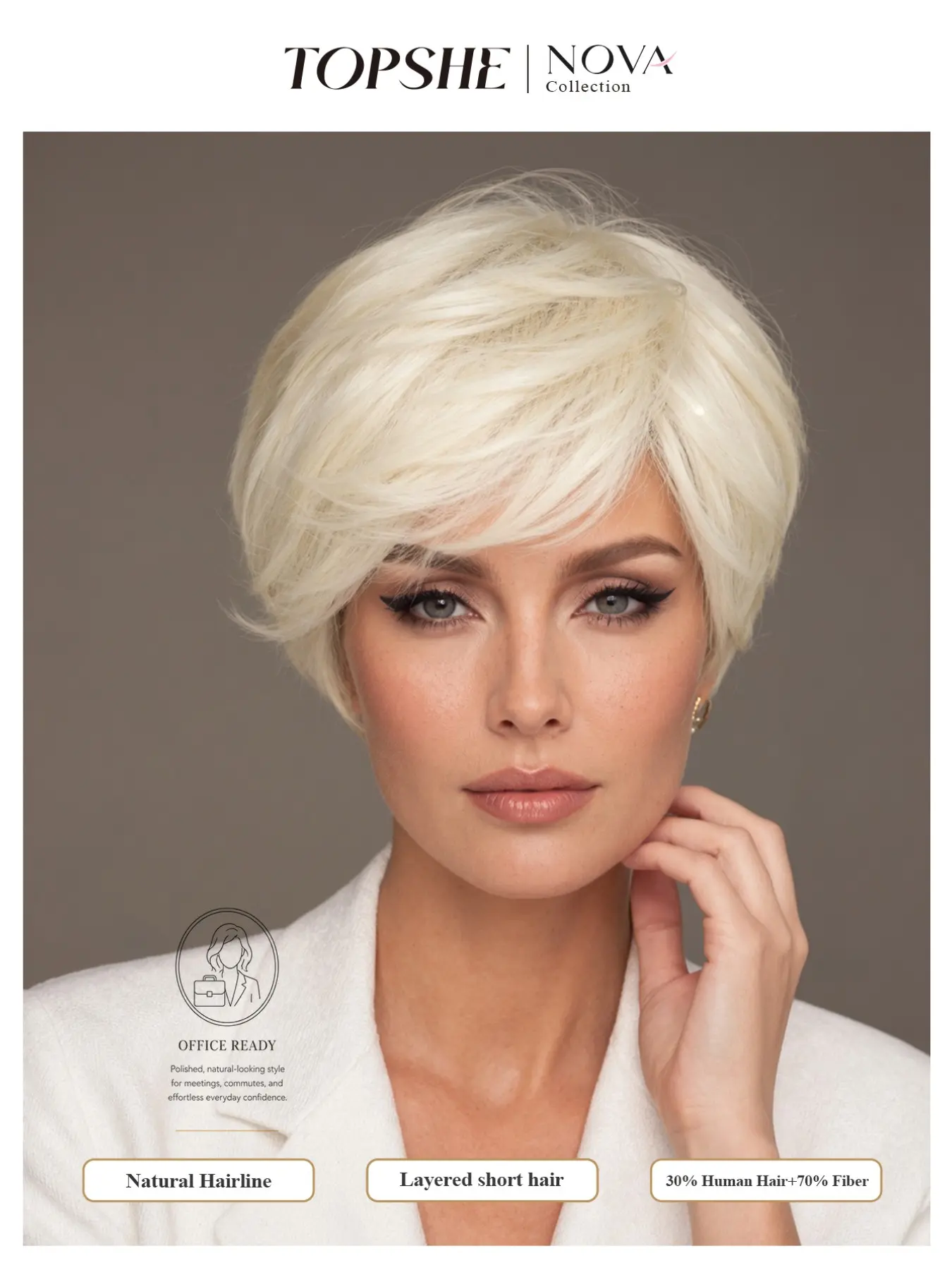 TOPSHE 1pc 6 Inch Ice White Blonde Short Pixie Wig for Women Layered Short Wig Glueless Natural Looking Human Hair Blend Heat Resistant Synthetic Wig Daily Party Cosplay Fashion