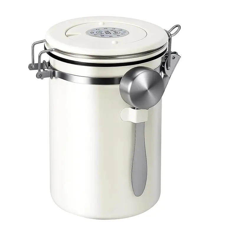 Stainless Steel Coffee Canister - 22OZ Airtight Coffee Bean Storage Grounds Container Holder with Date Tracker & Measuring Scoop, Kitchen Food Canister Jar for Cereal, Sugar, Tea, Flour, Gifts