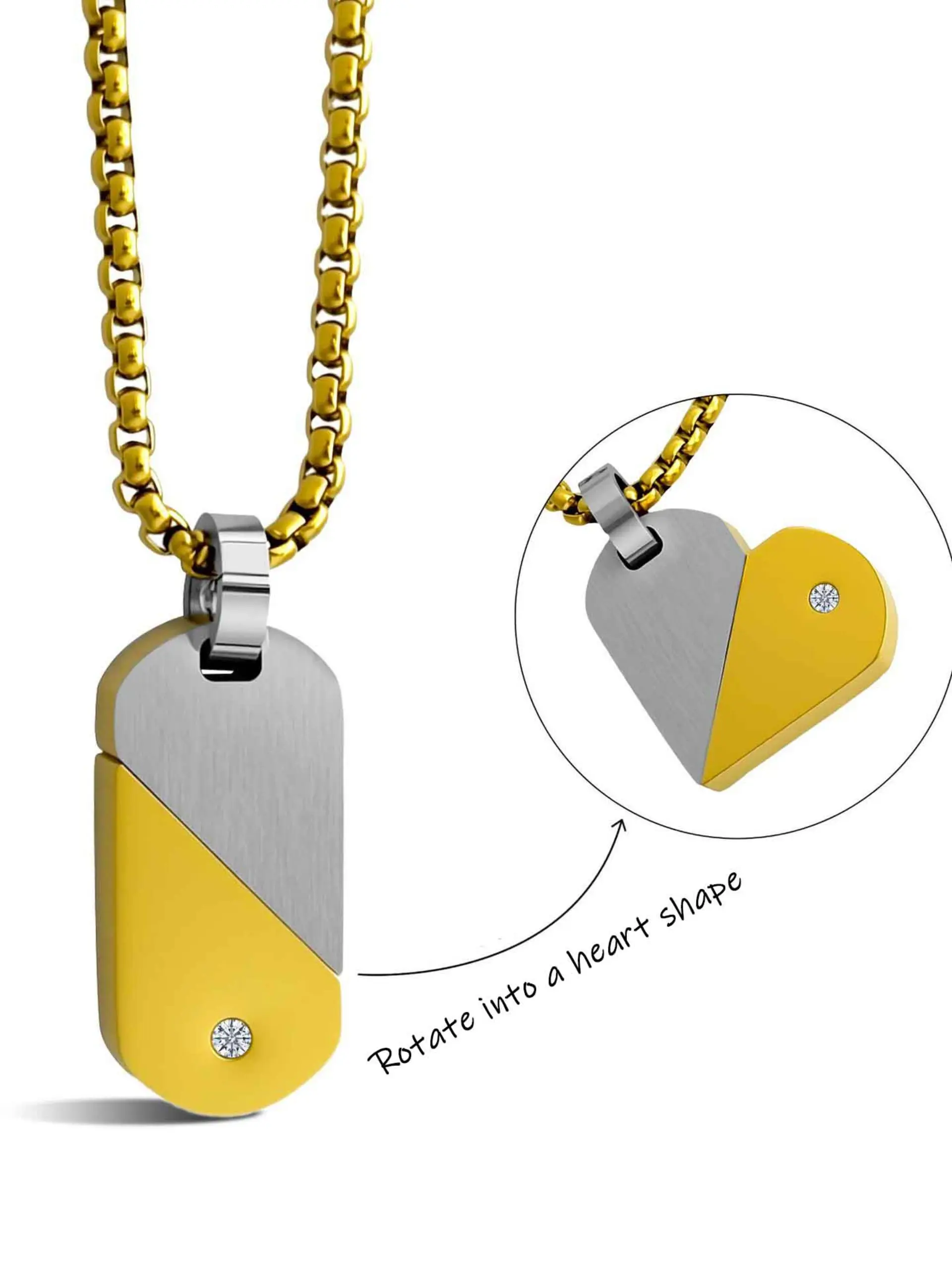 2 in 1 Rotatable Dog Tag Heart Necklace Stainless Steel Two-Tone Spinner Pendant Fidget Anxiety Relief Jewelry Hidden Love Convertible Necklace for Women Men Couple ADHD Stress Relief Valentine's Day Gift